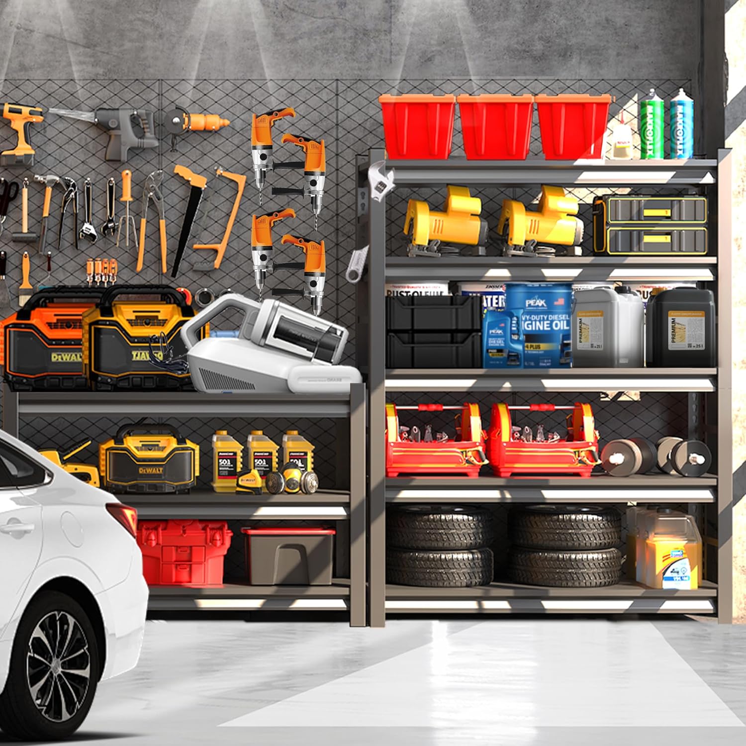 Garage Shelving, Storage Shelves Heavy Duty, 5-Tier Adjustable Black Shelving, 2550LBS Utility Shelf for Garage/Basement/Kitchen, 72”H×47.25”W×23.6”D