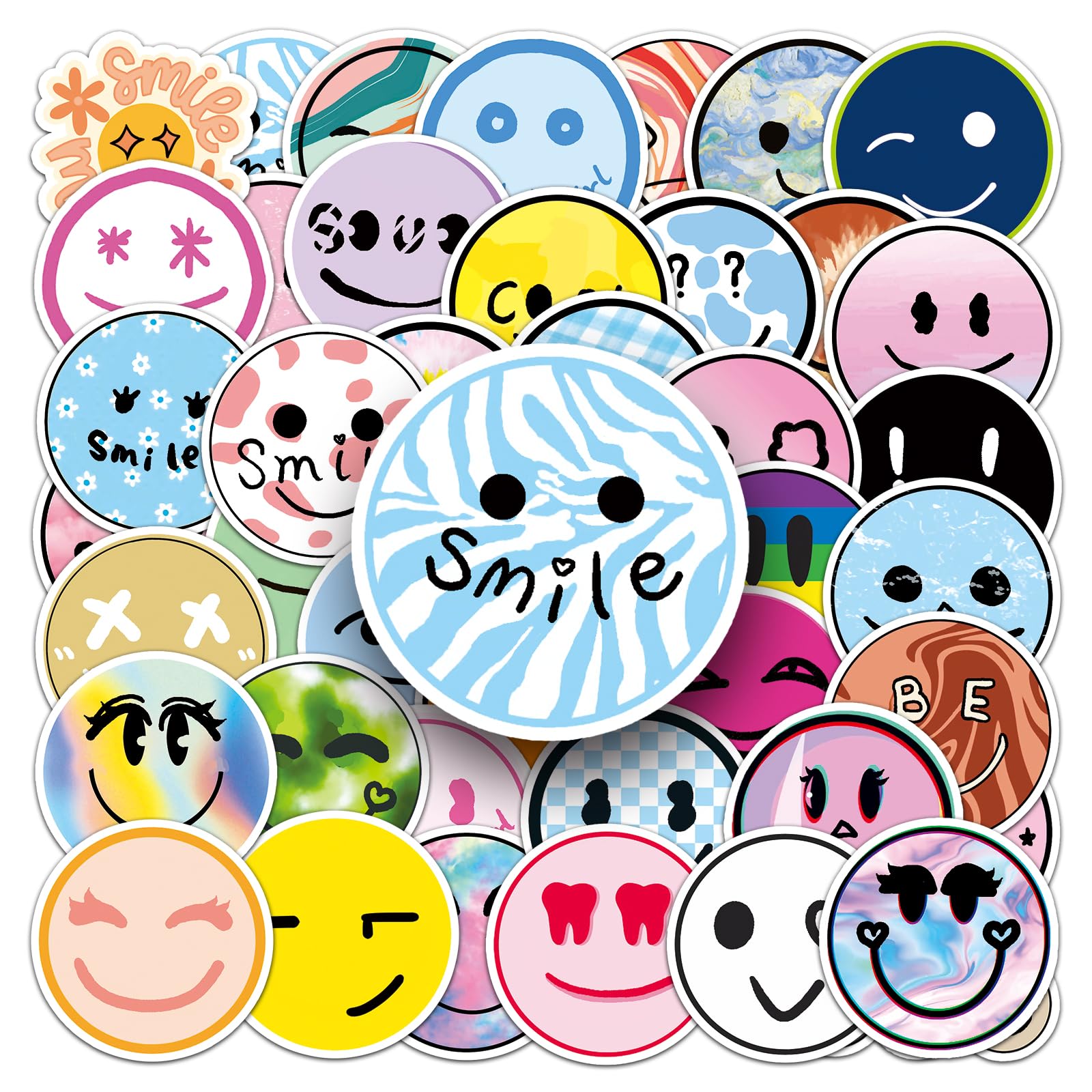 Smile Stickers for Kids Waterproof Happy Face Stickers for Water Bottles Laptop Skateboard Computer Helmet Bike Luggage Aesthetic Decals for Girls Boys Teens Adults