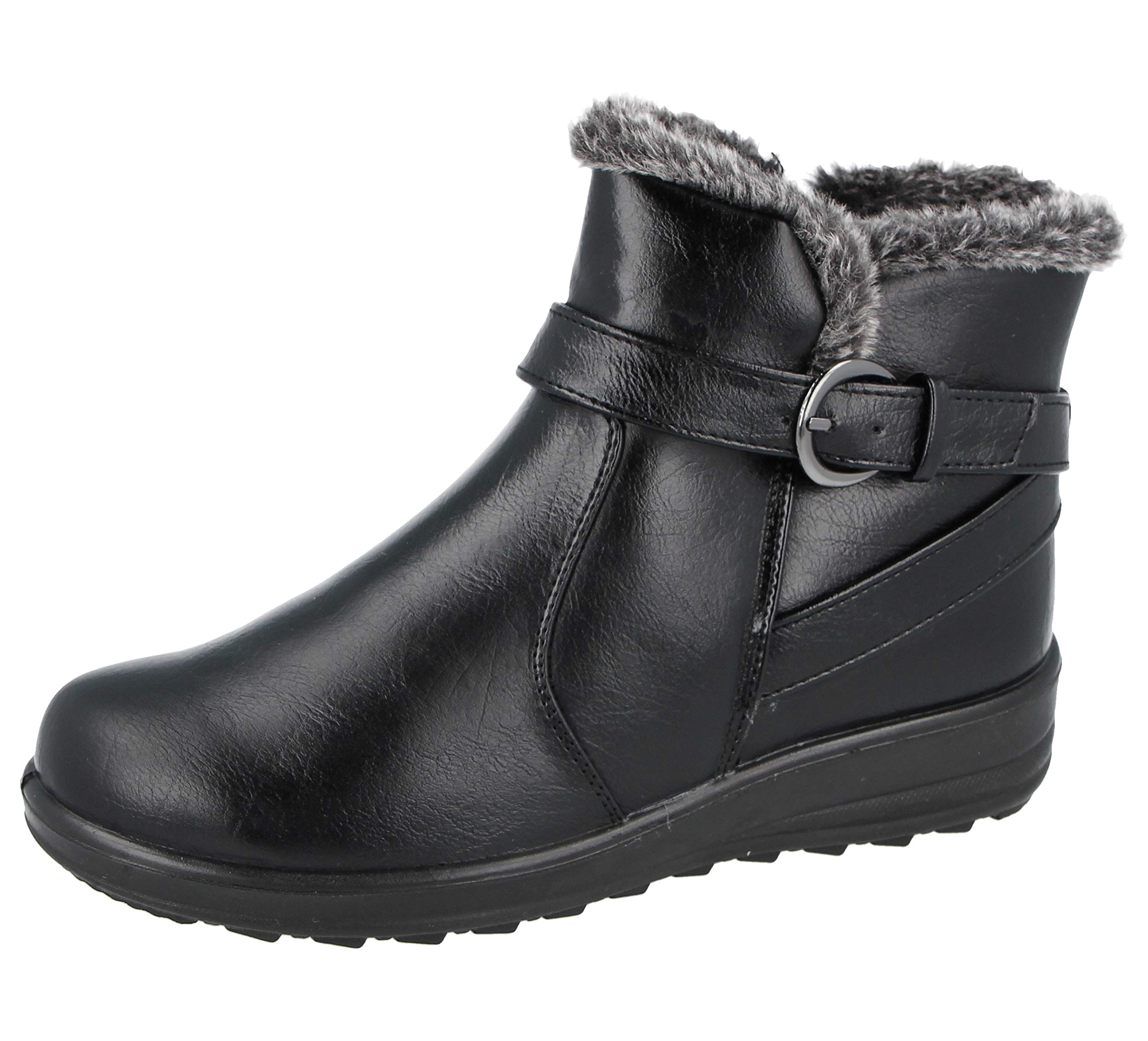 Cushion WalkWomens Ladies Lightweight Fur Lined Girls Warm Casual Comfort Winter Ankle Boots UK Sizes 3-8 (Black Grey, 5)