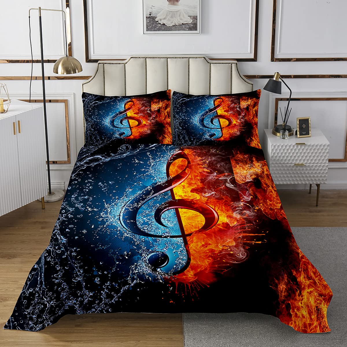 Note Music Hipster Set copripiumino per bambini e ragazzi con tema musica rock, copripiumino per ragazzi e ragazze, set di biancheria da letto alla moda, con motivo sfumato, 3 pezzi per letto Note Music Hipster Set copripiumino per bambini e ragazzi con tema musica rock, copripiumino per ragazzi e ragazze, set di biancheria da letto alla moda, con motivo sfumato, 3 pezzi per letto