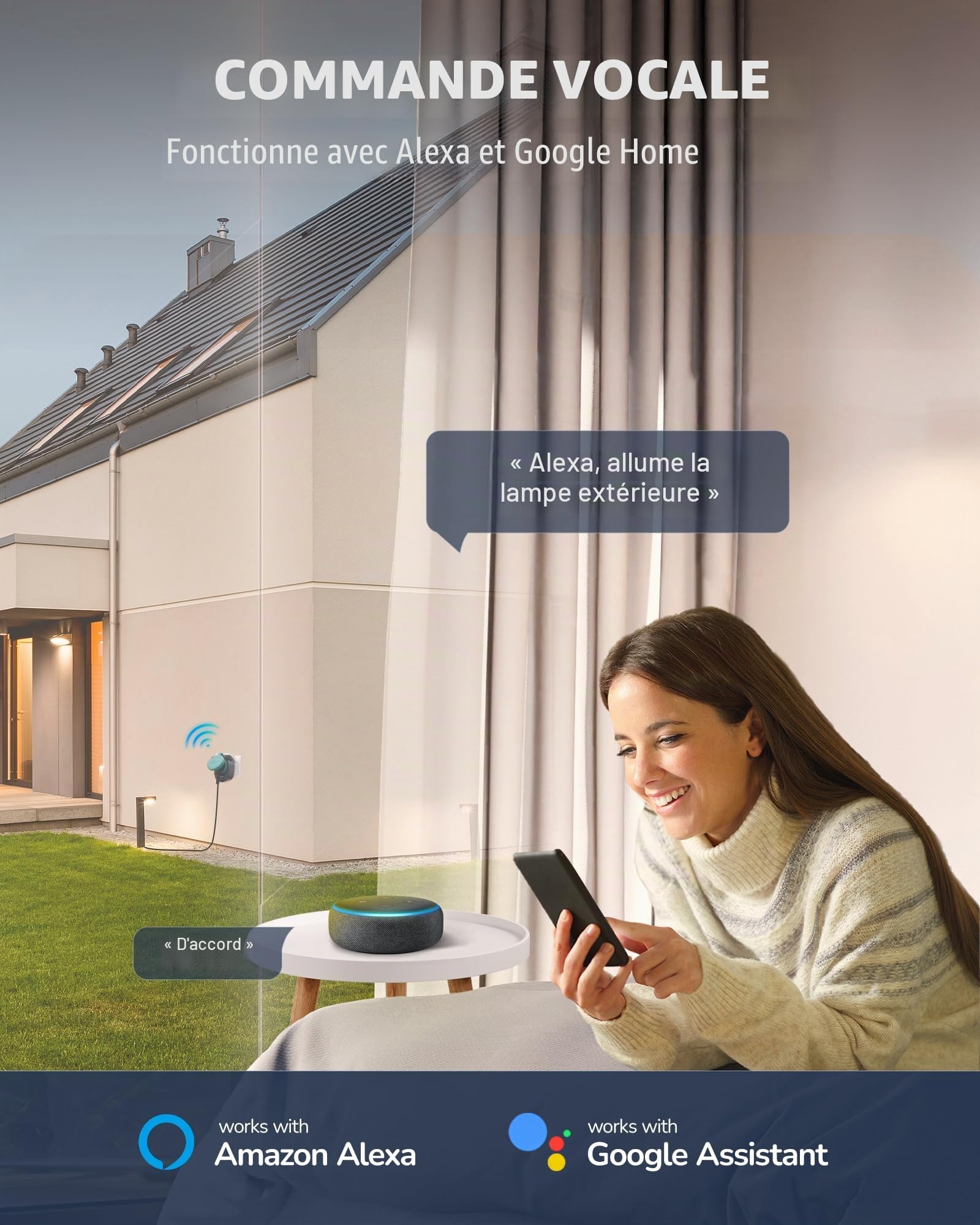 DEWENWILS Lot de 2 prises Wi-Fi d'extérieur 3680 W Alexa Smart - Étanche IP44 - Compatible avec Alexa, Google Home et IFTTT - Pas de hub nécessaire