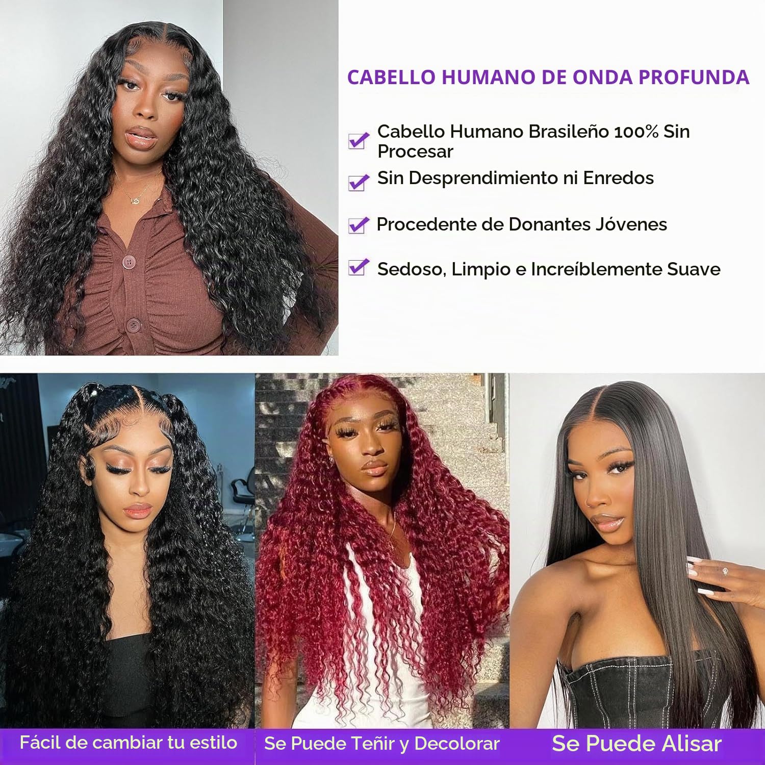 Extensiones de Cabello Humano Rizado 24 24 24Inch Deep Wave Human Hair Bundles Pelo de Cabello Brasileño Rizado Natural 3 paquetes 70g/pc Total 210g