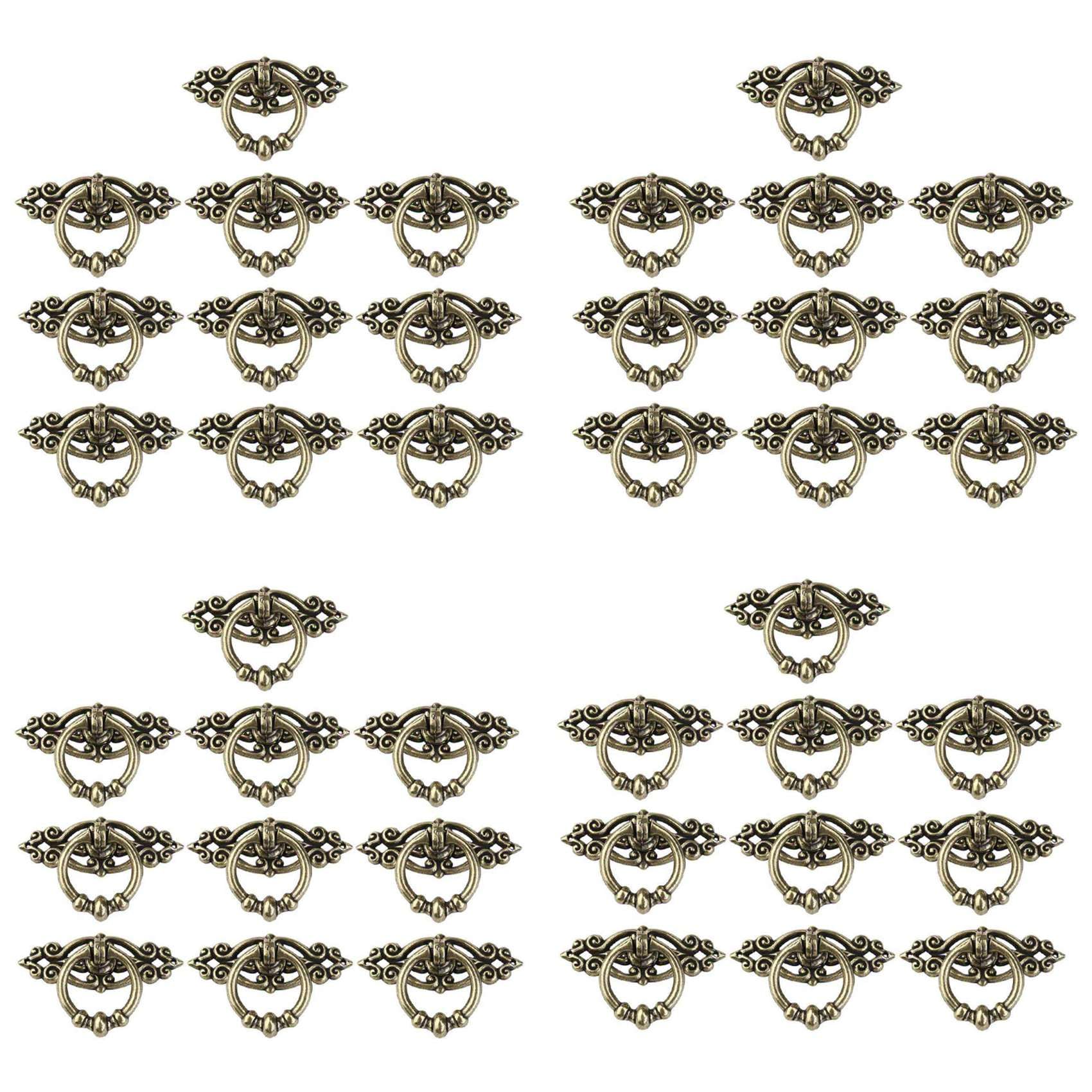 Ctrlzs 40Pcs Vintage Kitchen Cabinet Cupboard Dresser Door Drawer Ring Pull Handles Knobs (Antique Brass)