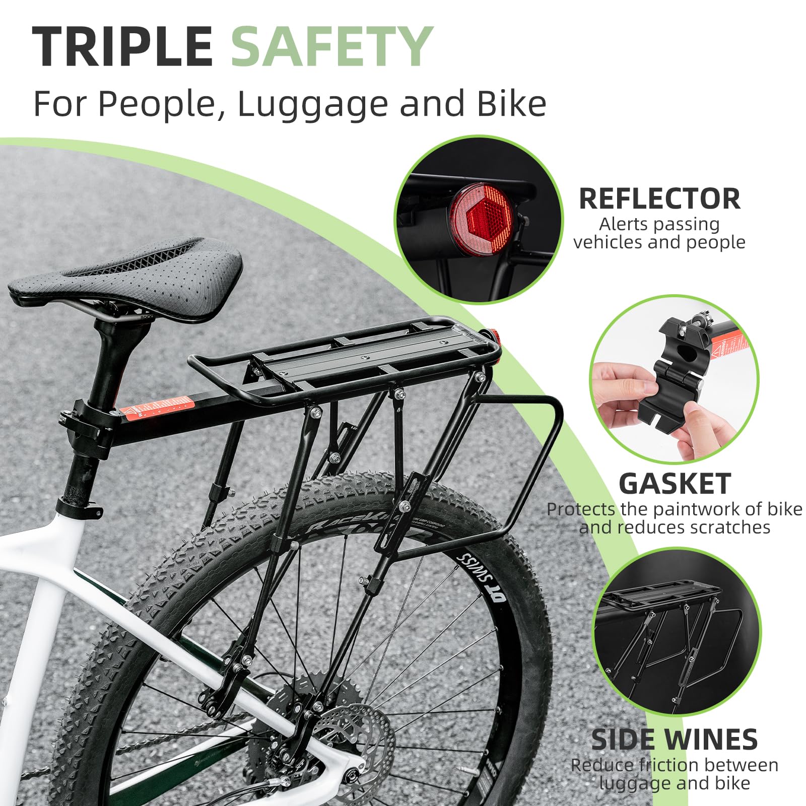 Mountain Bike Rear Rack – Sturdy Aluminum Alloy Cargo Carrier With Reflector, Adjustable Fit For Road Bikes, Commuters, And Trail Riders (50kg Capacity)