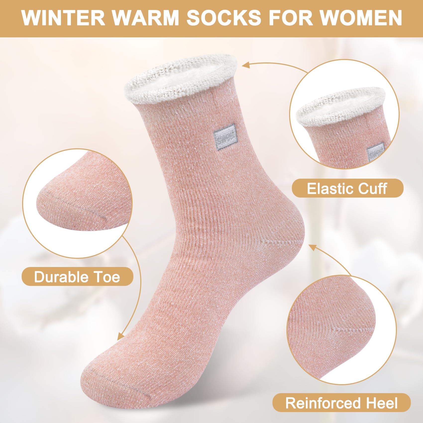 iCamter 4 pares de calcetines de lana para mujer, suaves, gruesos, cálidos, térmicos, para botas de invierno para regalos