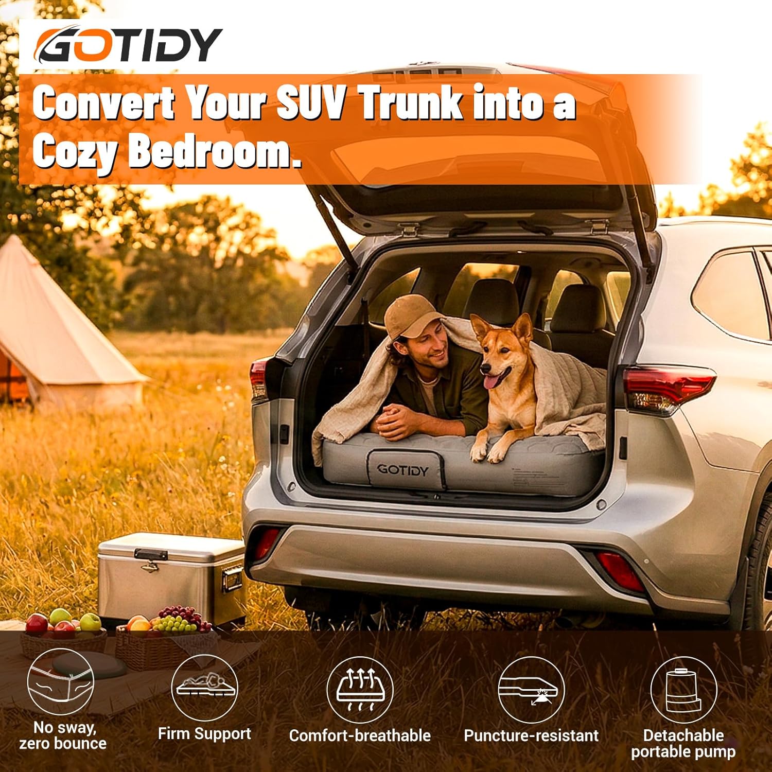 SUV Air Mattress, Extra Sturdy & Comfortable, SUV Mattress with Durable Fabric Cover & Built-In Breathable Cotton Layer & Built-in Pump, Fit for Large and Mid-Size SUVs like RAV4/Highlander/Traverse