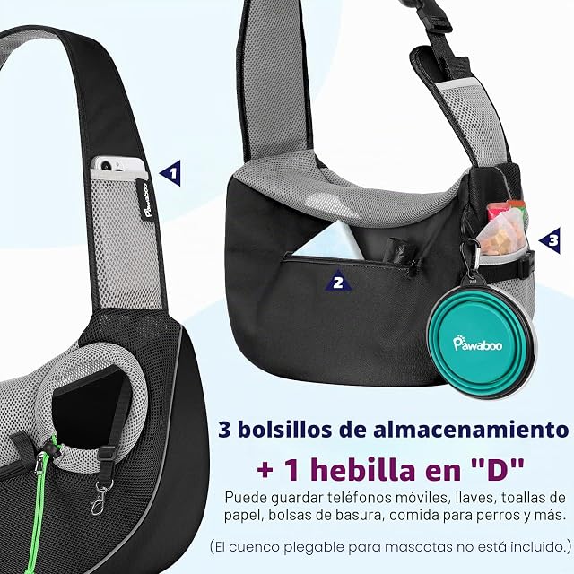 Foto 5 de 7 de Pawaboo Bolso Bandolera para Perros, Bolsa Portátil para Mascotas con Correa Ajustable y Bolsillos