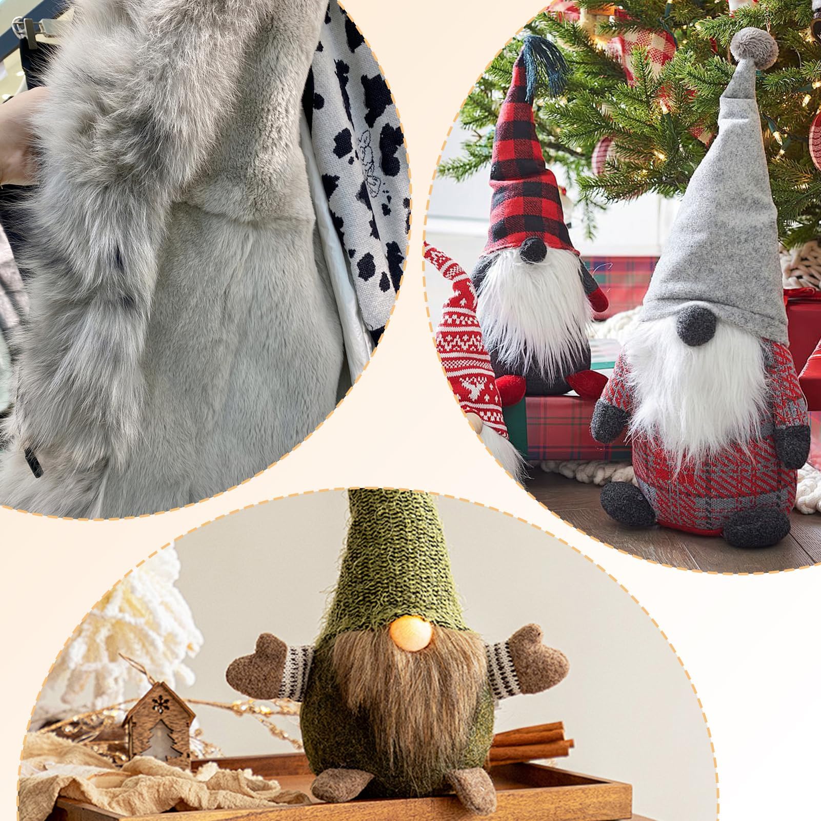 GORGECRAFT 4 stuks 150 x 9-15 cm nepbont lint Shaggy nepbont voorgesneden strips kaki kunstbont stoffen stukken pluizige pluizige ambachtelijke bont voor kabouters baard kerstman haar dwerg cosplay