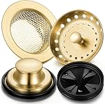 4 Pcs Brushed Gold Kitchen Sink Accessories Garbage Disposal Splash Guards 3.4'' Sink Drain Strainer and Stopper Stainless Steel Garbage Disposal Plug for Kitchen Drain Strainer