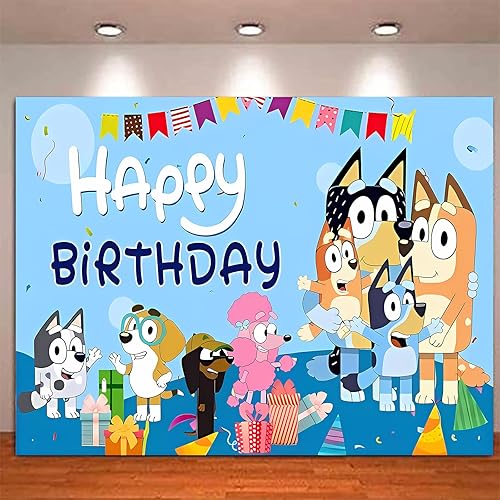 Miniatura 5 de Suministros de fiesta de cumpleaños de perro azul, decoración de perro azul feliz cumpleaños, telón de fondo para fiesta de niños y niñas, fiesta de