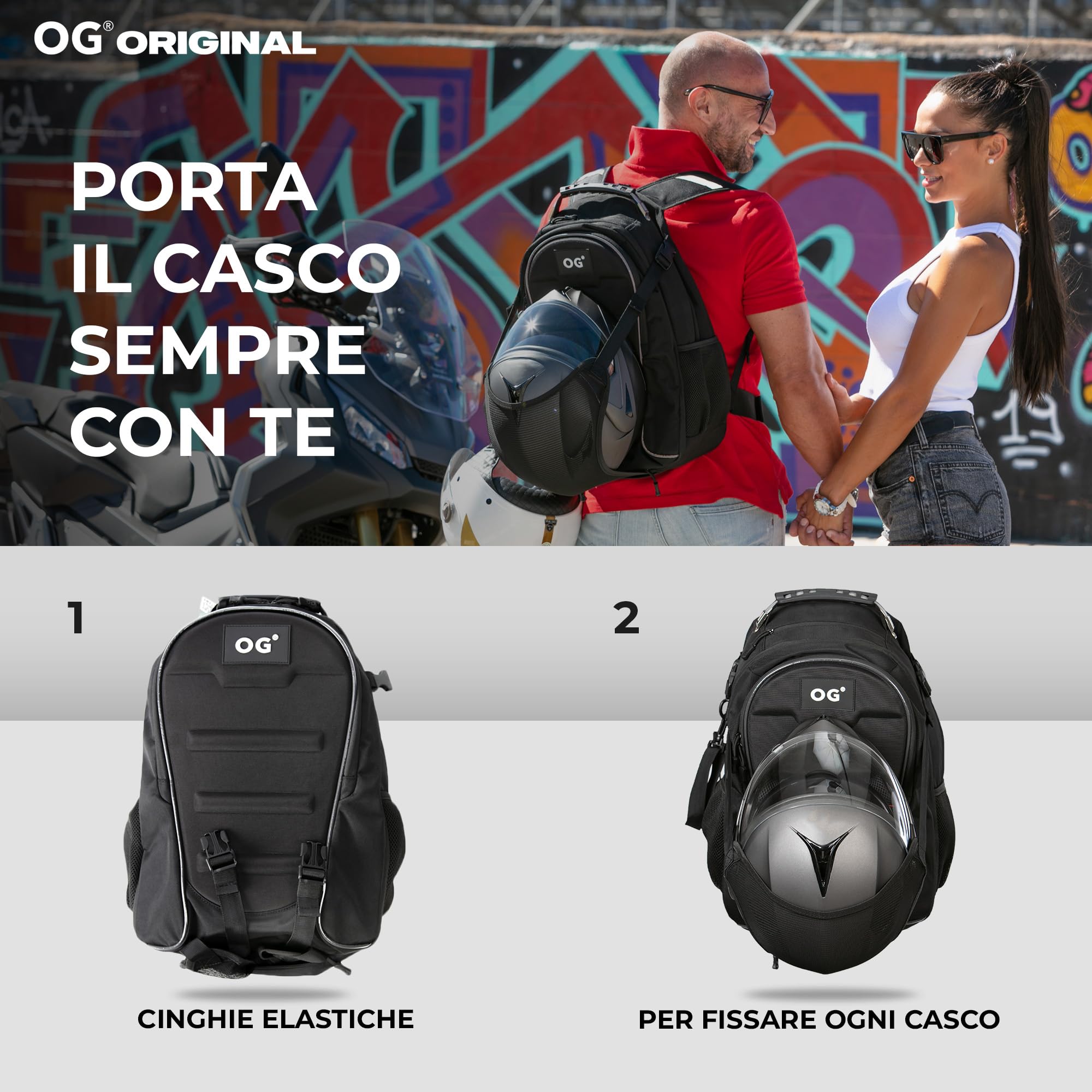 OG Original CityRunner Zaino Moto, Impermeabile, Espandibile 30-35L, Borsa Porta-Casco Moto, Cinturino per Casco, Grande Capacità, Laptop, Rifrangente, USB