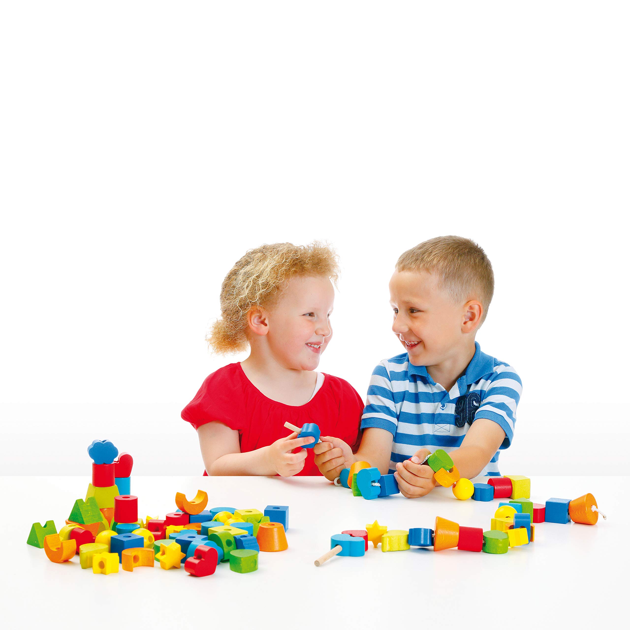 Erzi 42518 Lernspiel Fädelsteine aus Holz, für Kinder | Fördert Kreativität und Feinmotorik