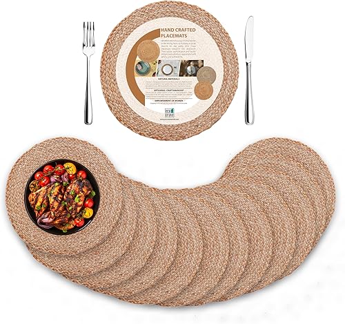 Miniatura 10 de Eco Crave Juego de 6 manteles individuales redondos tejidos de yute, naturales de 13 pulgadas, estilo bohemio, casa de campo, rústico, tejido a