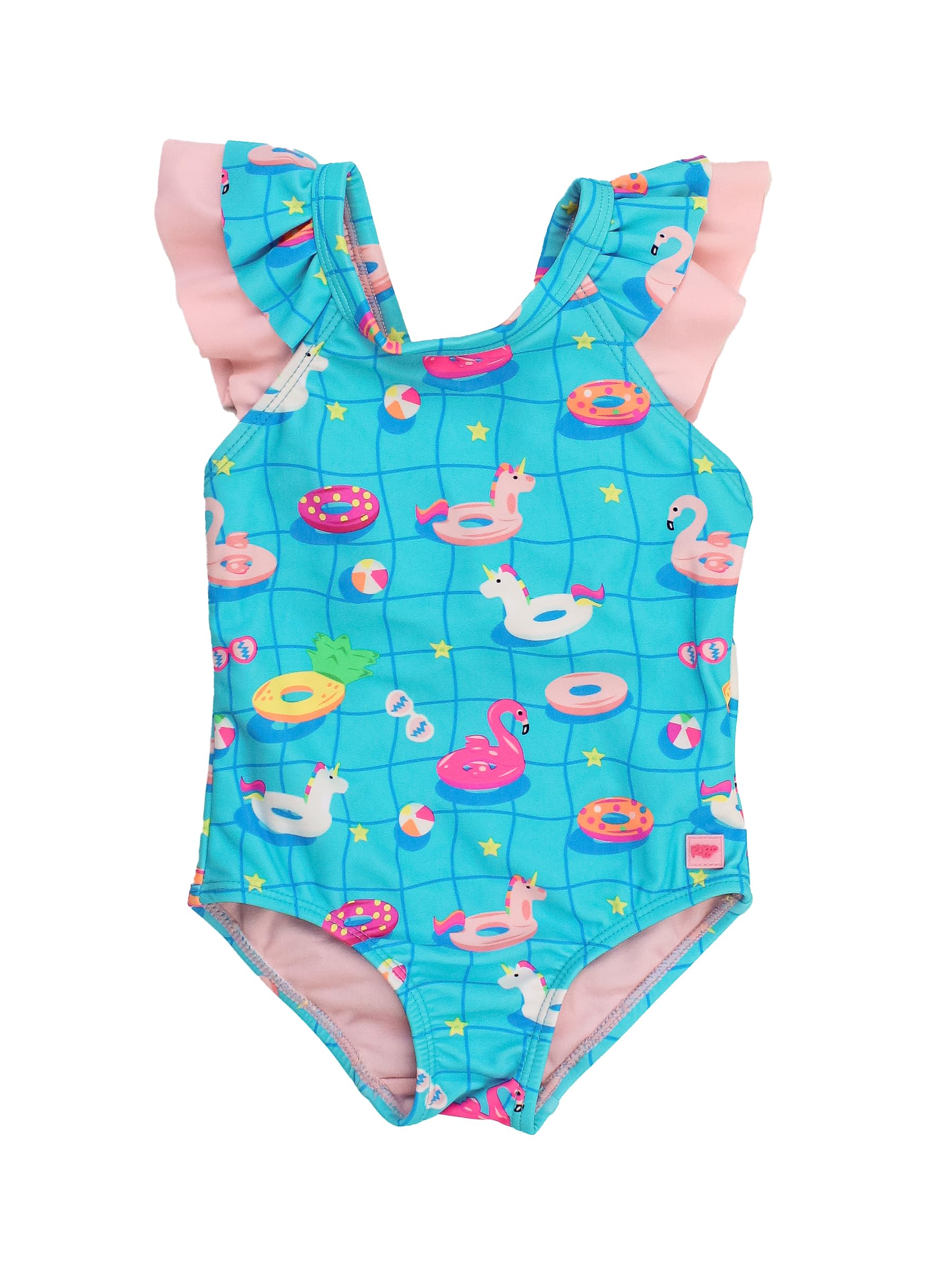 RuffleButts Girls UPF50+ Sun Protection Ruffle V-Back One Piece Swimsuit