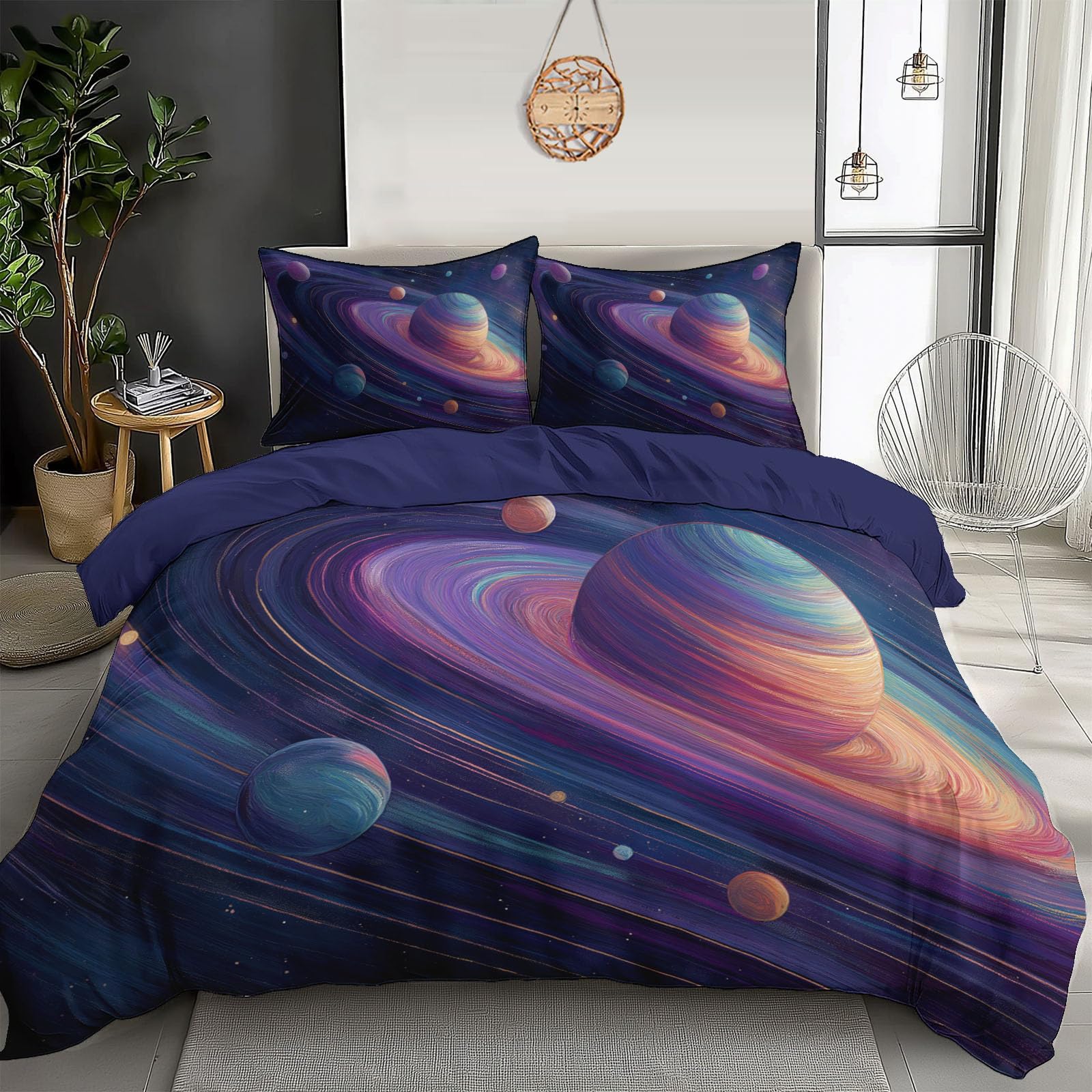 Housse de couette 140x200 planètes parure de lit microfibres enfants adultes