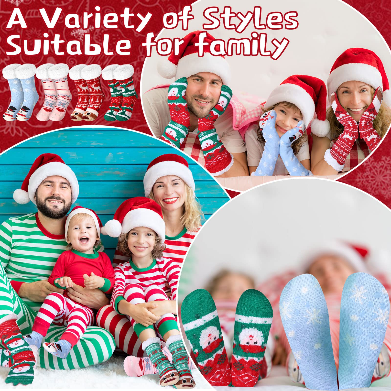 Lot de 4 paires de chaussettes de Noël en vrac doublées en polaire pour femme et fille - Cadeau de Noël fantaisie