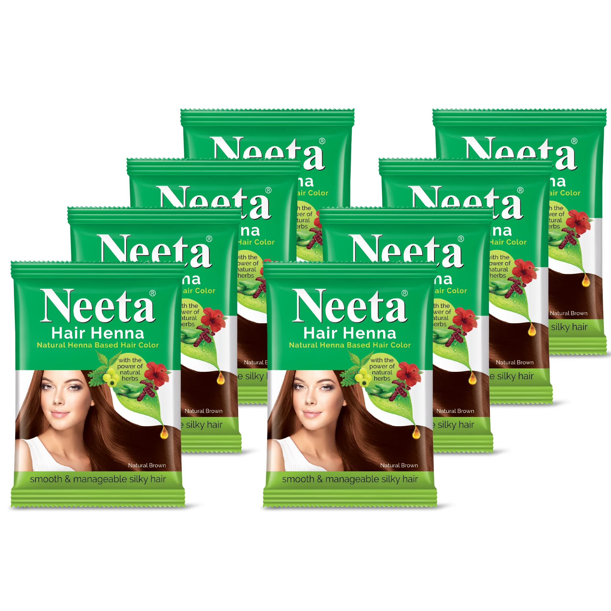 Neeta Hair Henna Colour Natural Brown Hair Color with 5 Natural Herbs, Ammonia Free Hair Colour for Women and Men, Natural Henna Based Hair Color (25g, Pack of 8)-picture-11