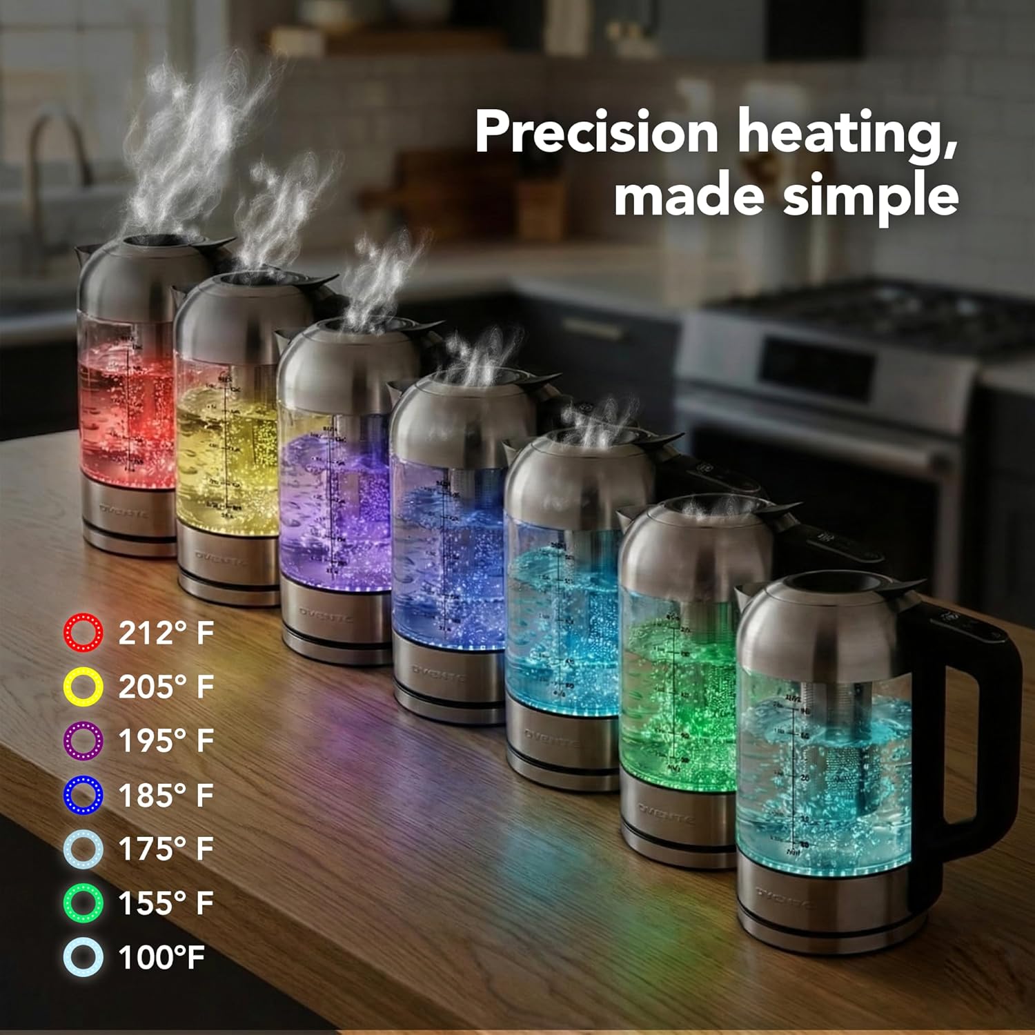 OVENTE Digital Glass Electric Kettle with Temperature Control, 1.8L Cordless Electric Tea Kettle with 7 Presets, Water Boiler Electric Pot, Keep Warm Function, Auto Shut-Off, Silver KGD752S