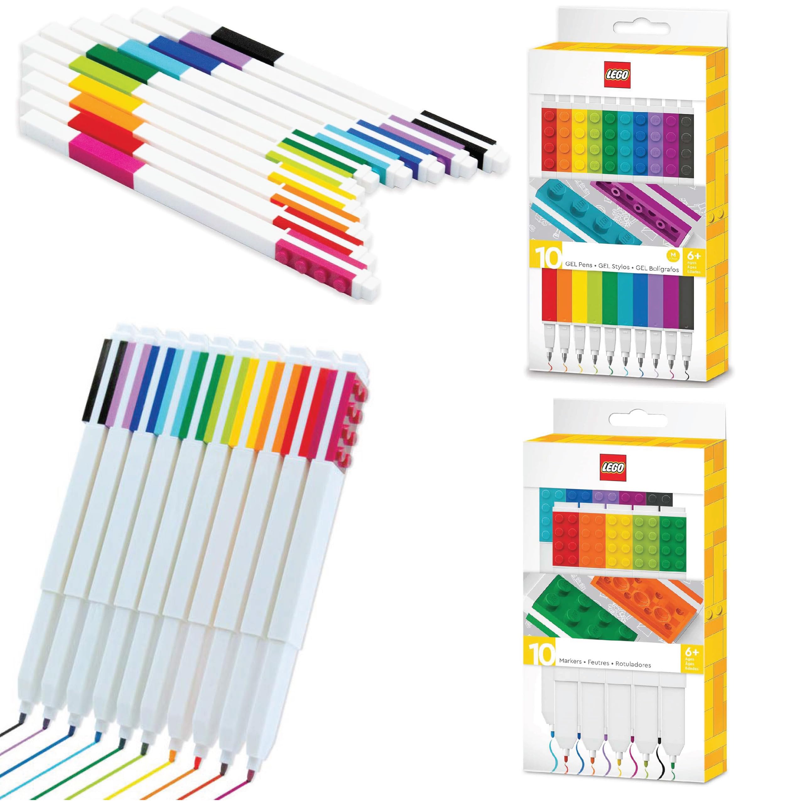 IQ LEGO Stationery 10 Pack Gel Pen and LEGO 10 Pack Marker Bundle