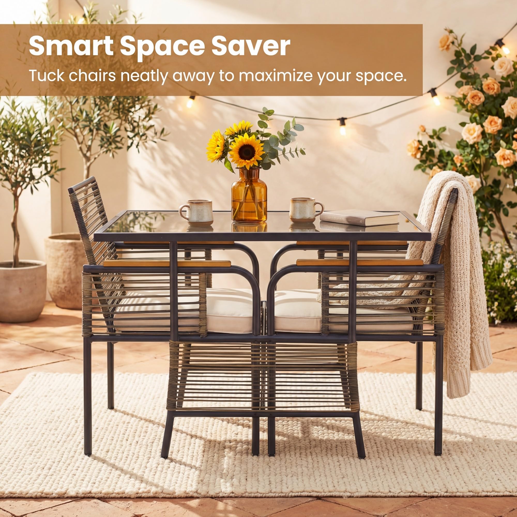 LIFEZEAL Set giardino 3 pezzi in rattan, set tavolo e 2 sedie con cuscini, set bistrot da terrazza per balcone, veranda, giardino, cortile