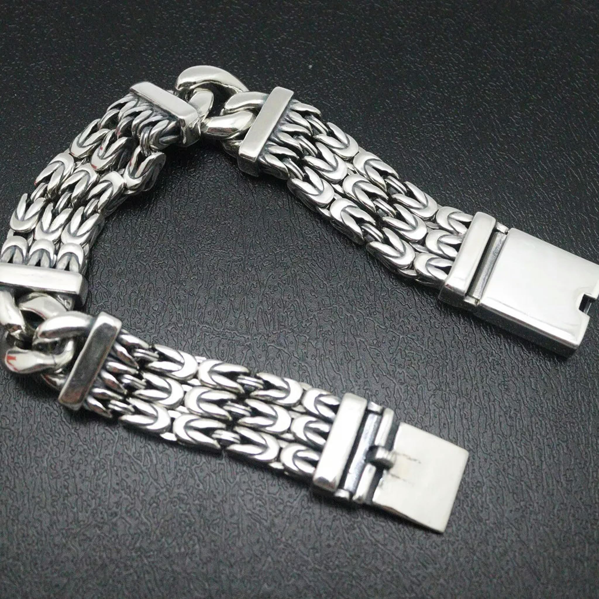 Echtes 925-Silber-Armband für Damen und Herren, 18 mm breiter, byzantinisches Glied, 8,66 Zoll lang