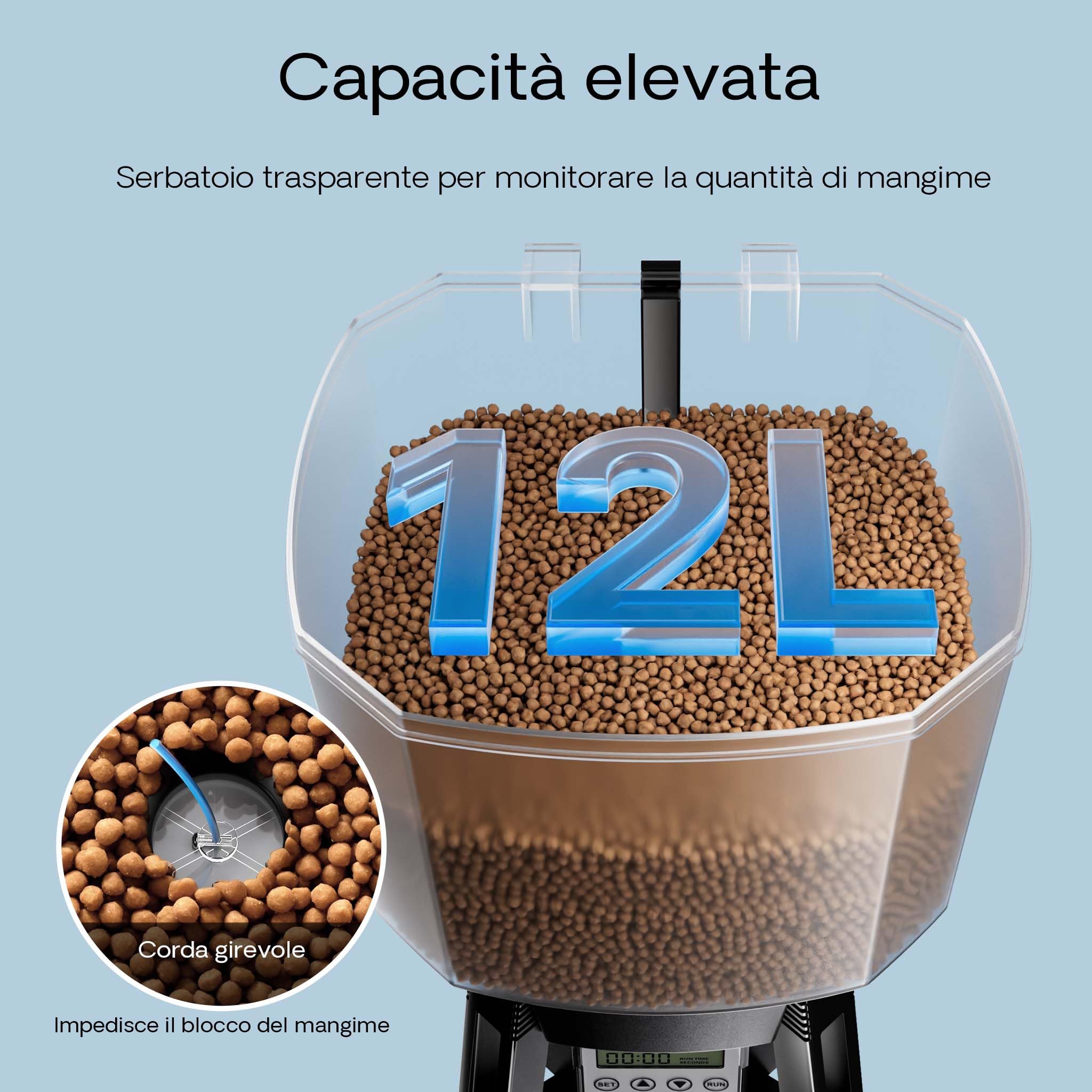 SunSun CFF-212 Mangiatoia per pesci ad energia solare, distributore automatico di mangime per laghetti, programmabile, con contenitore da 12 litri per 1-6 somministrazioni al giorno