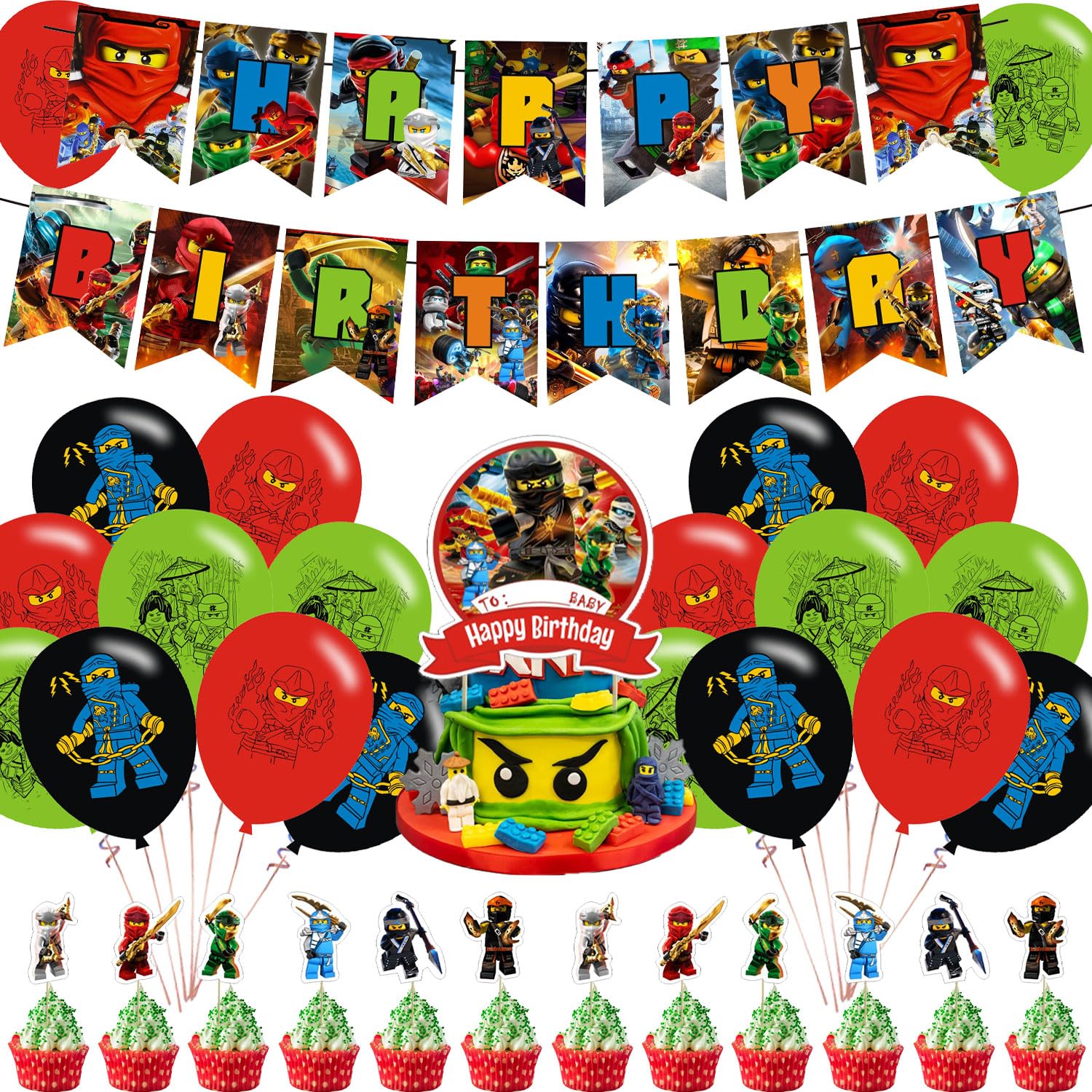 Photo 1 of ??????? Party Decorations,Ninja Birthday Party Supplies Includes Banner- Cake Topper - Cupcake Toppers - Balloons