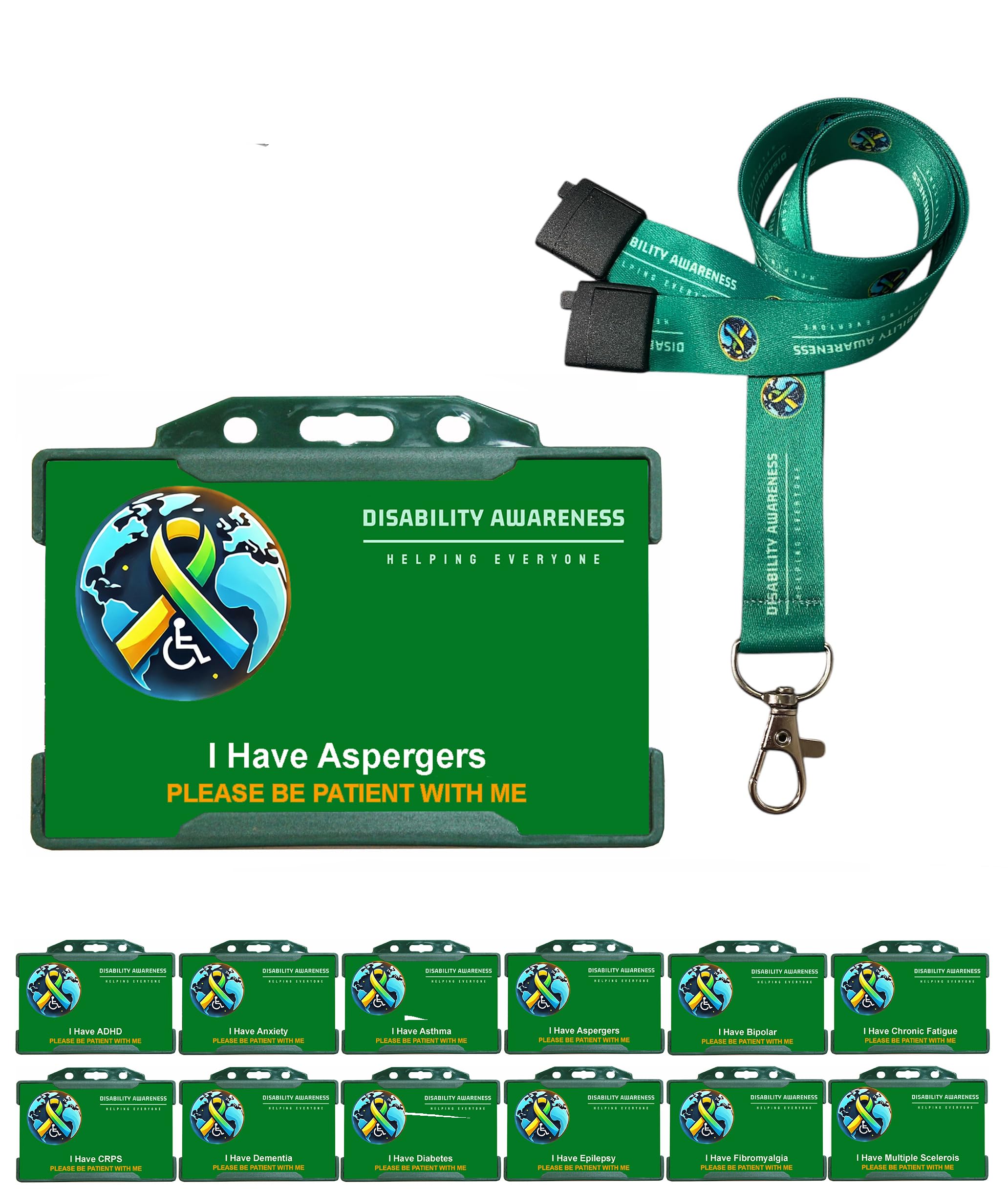 I Have Aspergers Awareness Badge & Printed Hidden Disability Lanyard World Symbol Uniting the World with Hidden Disabilities Quantum Leap — image 1