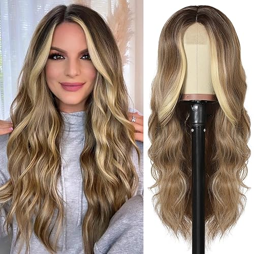 YOGFIT Peluca ondulada de color rubio ceniza con reflejos rubios claros para mujer, peluca de encaje frontal de 26 pulgadas, peluca sintética rizada disponible en Yaxa Venezuela