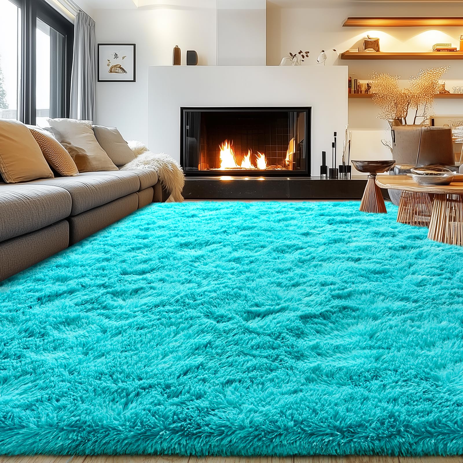 Grand tapis moderne à poils longs et super doux pour salon et chambre
