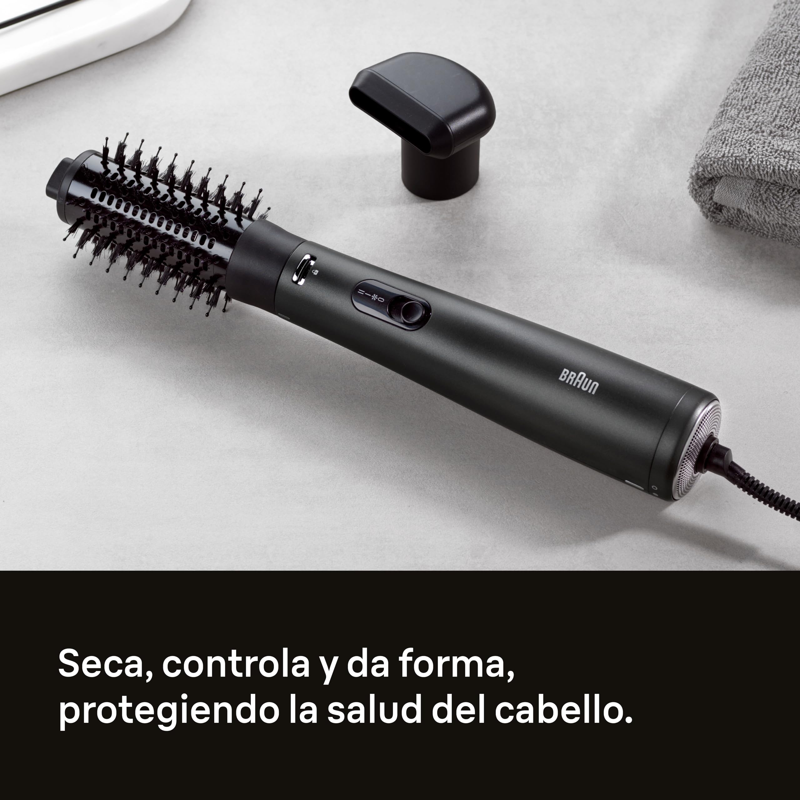 Moldeador de aire Braun AS4.2 – Potente con cepillo térmico redondo para dar forma y volumen y boquilla de secado, motor HTDC, 3 modos de peinado, tecnología IONTEC, negro metalizado– BRAS420E