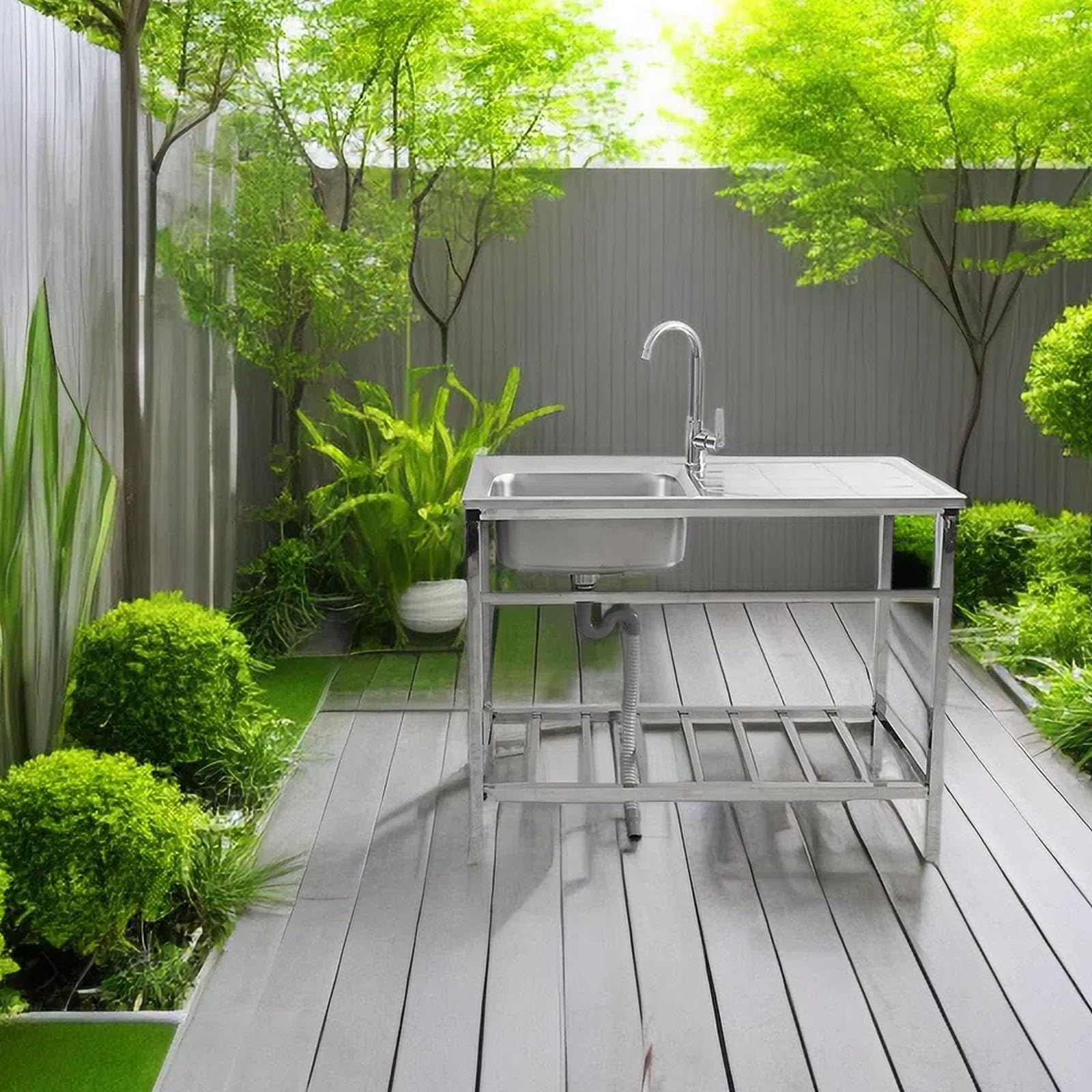 Évier En Acier Inoxydable Extérieur Évier De Jardin Evier De Restaurant Commercial Avec Robinet Et Établi Évier De Autoportant Pour Buanderie Salle De Bain Facile À Assembler(75x40x75cm)