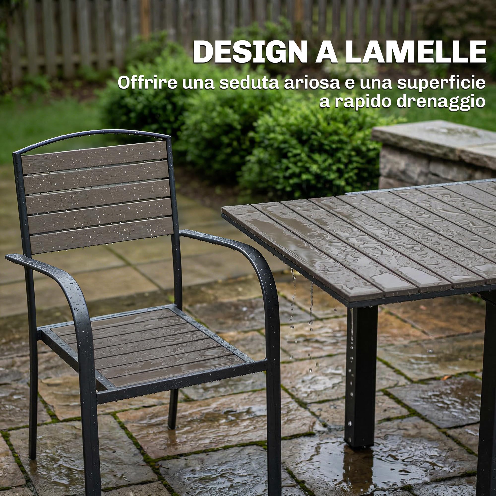 Outsunny Set Tavolo e Sedie da Giardino 9 Pezzi Pranzo Allungabile Grigio | Piano in Plastica-Legno, 8 Sedie a Doghe, Struttura in Alluminio, per Terrazza Balcone
