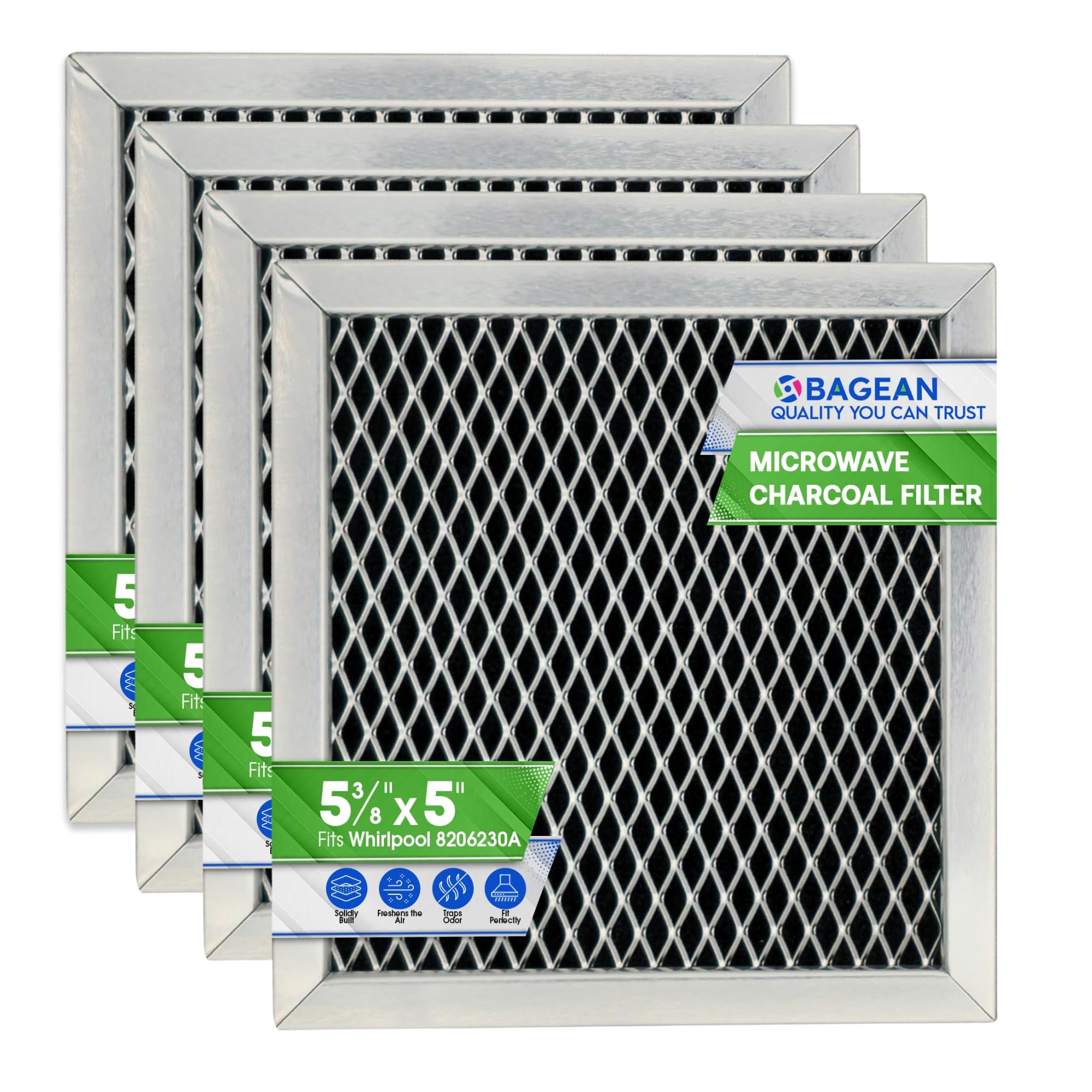 Replacement for Whirlpool 8206230A Microwave Charcoal Filter (4-Pack)