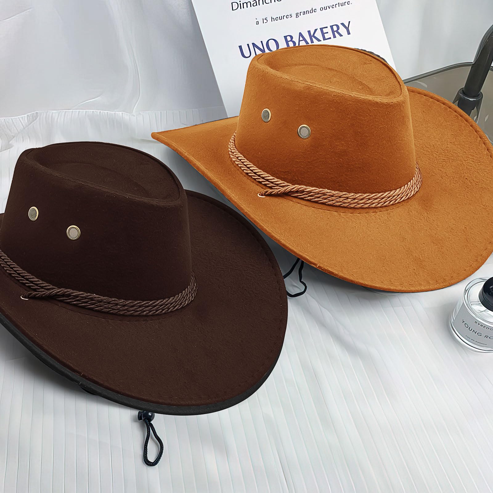 MSYU Set di 6 cappelli da cowboy per donne e uomini, unisex, cappello da cowboy western, in feltro, con bordo largo, cappello classico panama per esterni, cappelli da cowboy con bordo largo