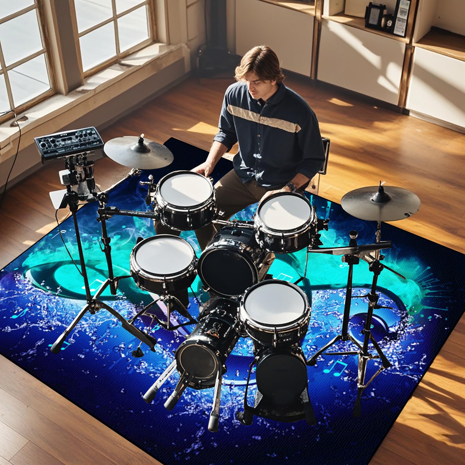 Tappetino per Batteria e Percussioni - Tappeto a Tamburo Insonorizzato - Tappeto per Batteria - Tappeti Rettangolari Antiscivolo per Batteria Elettroniche Rullante Acustica Grancassa 120 x 80 cm