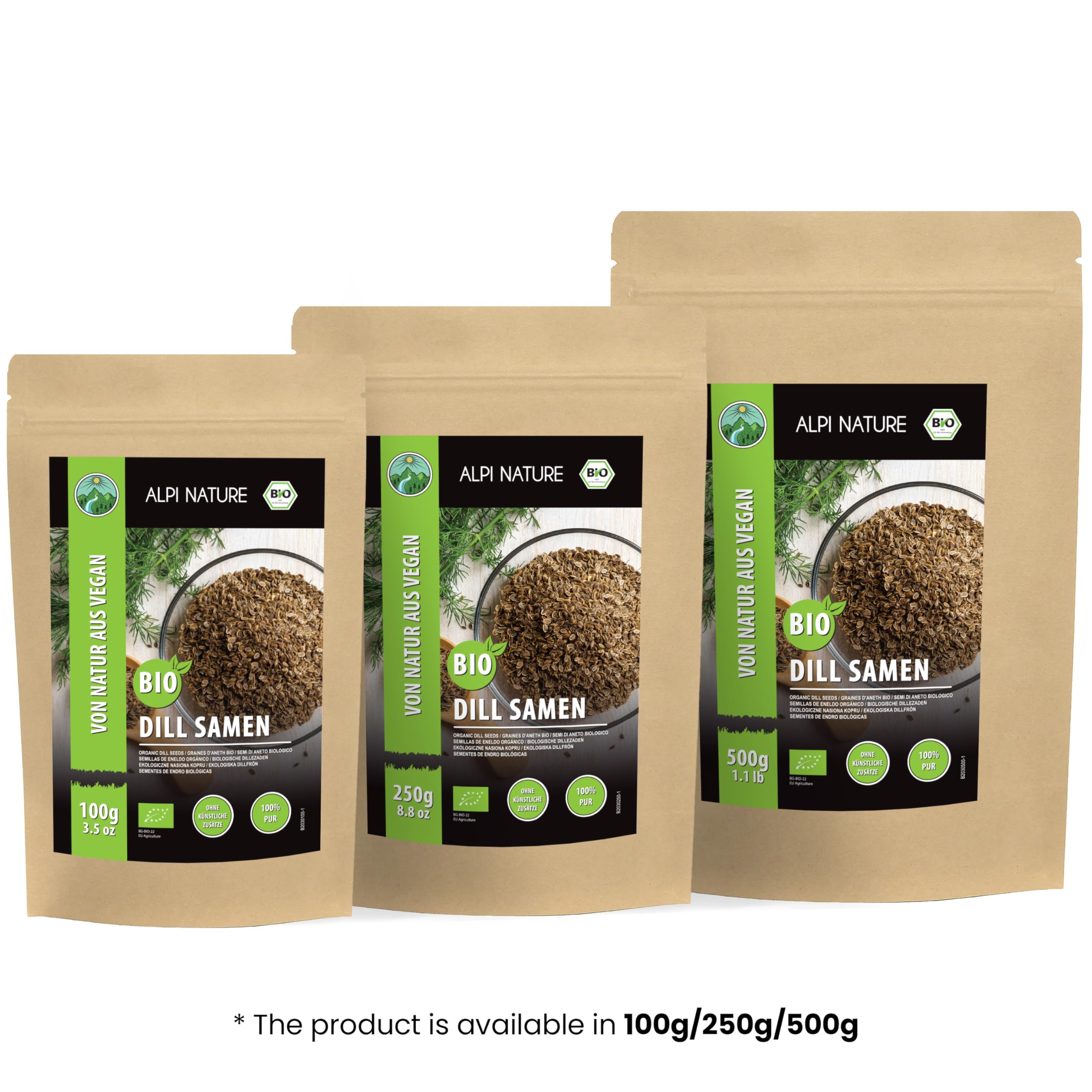 Alpi Nature Aneth Graines BIO 250g, Graines d'Aneth bio Entières Crues pour la Cuisine et préparation de Thé