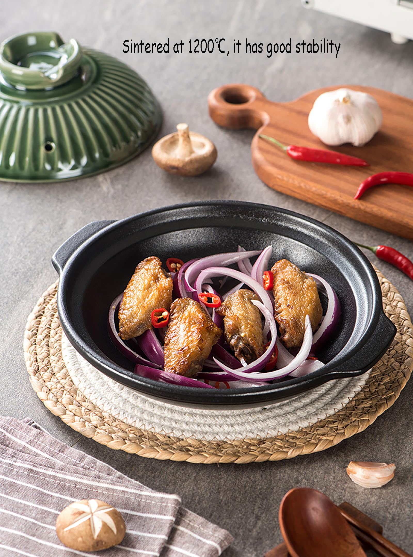 Japanischer Donabe-Keramik-Hot Pot Im Retro-Stil, Hitzebeständig, Flacher Holländischer Ofen For Kochen Und Servieren Von Dolsot, Bibimbap-Suppe, Reis-Eintopf, Auflauf, Nudeln(Copper,11.8 inches)