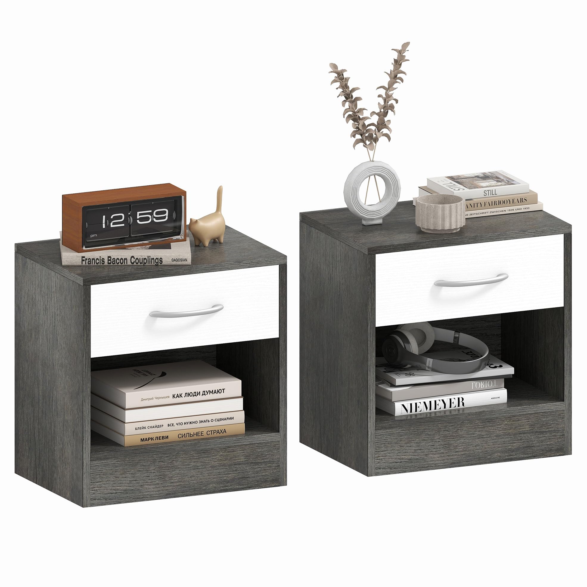 HOMCOM Set 2 Comodini Stretti Con Cassetto E Ripiano Aperto - 39x28x41 Cm, Bianco, Per Camera Da Letto E Soggiorno