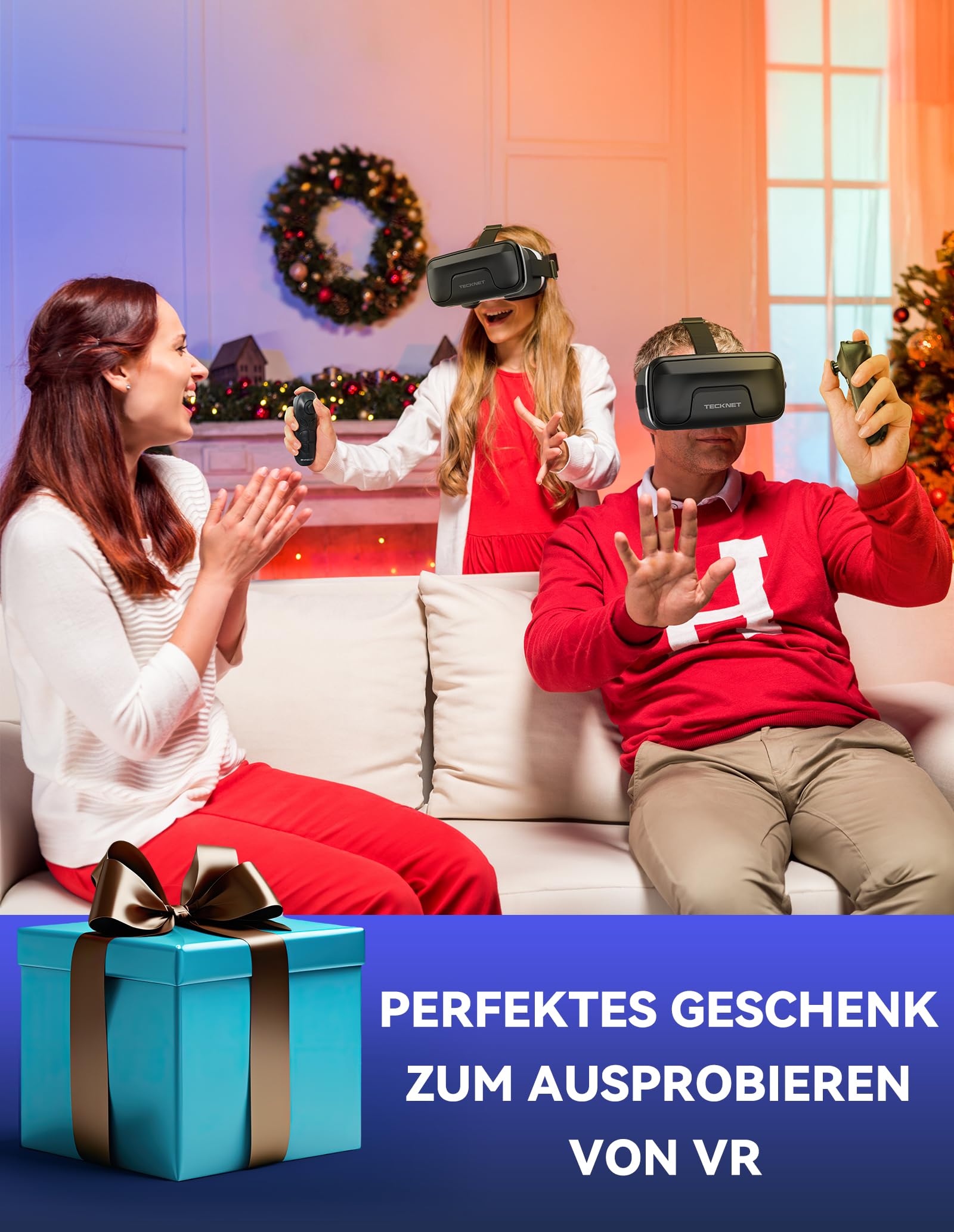TECKNET Lunettes de réalité virtuelle 3D pour téléphones portables, avec HD 110° FOV, anti-lumière bleue et verres réglables, compatibles avec iPhone, Samsung et smartphones Android (4,7-7,2")