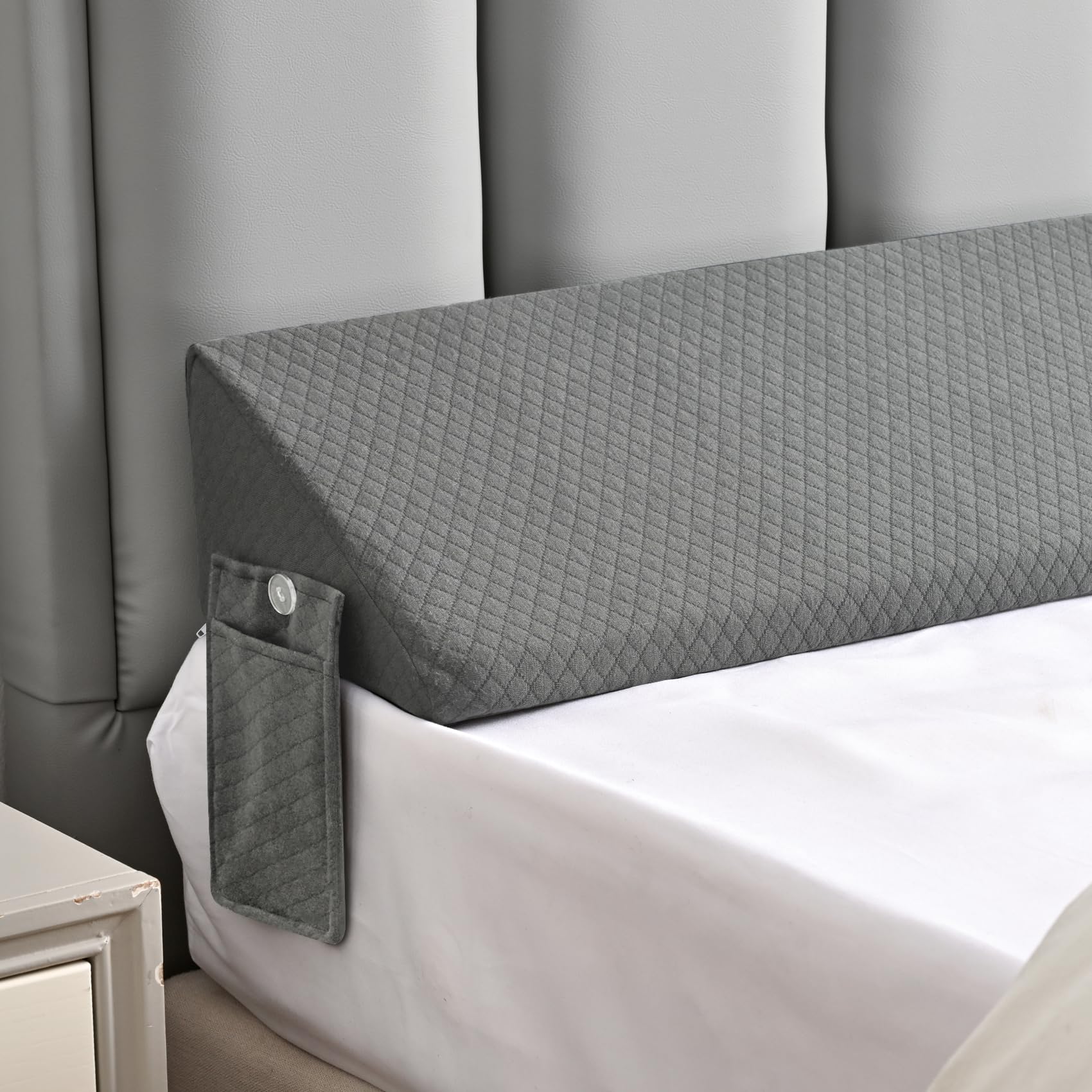 Queen Size Wedge Pillow for Headboard Gap Filler Nora Pillow Wedge Long Wedge Pillow for Queen Size Bed Gap(0-8") Between Mattress and Headboard Grey 60"x10"x6"