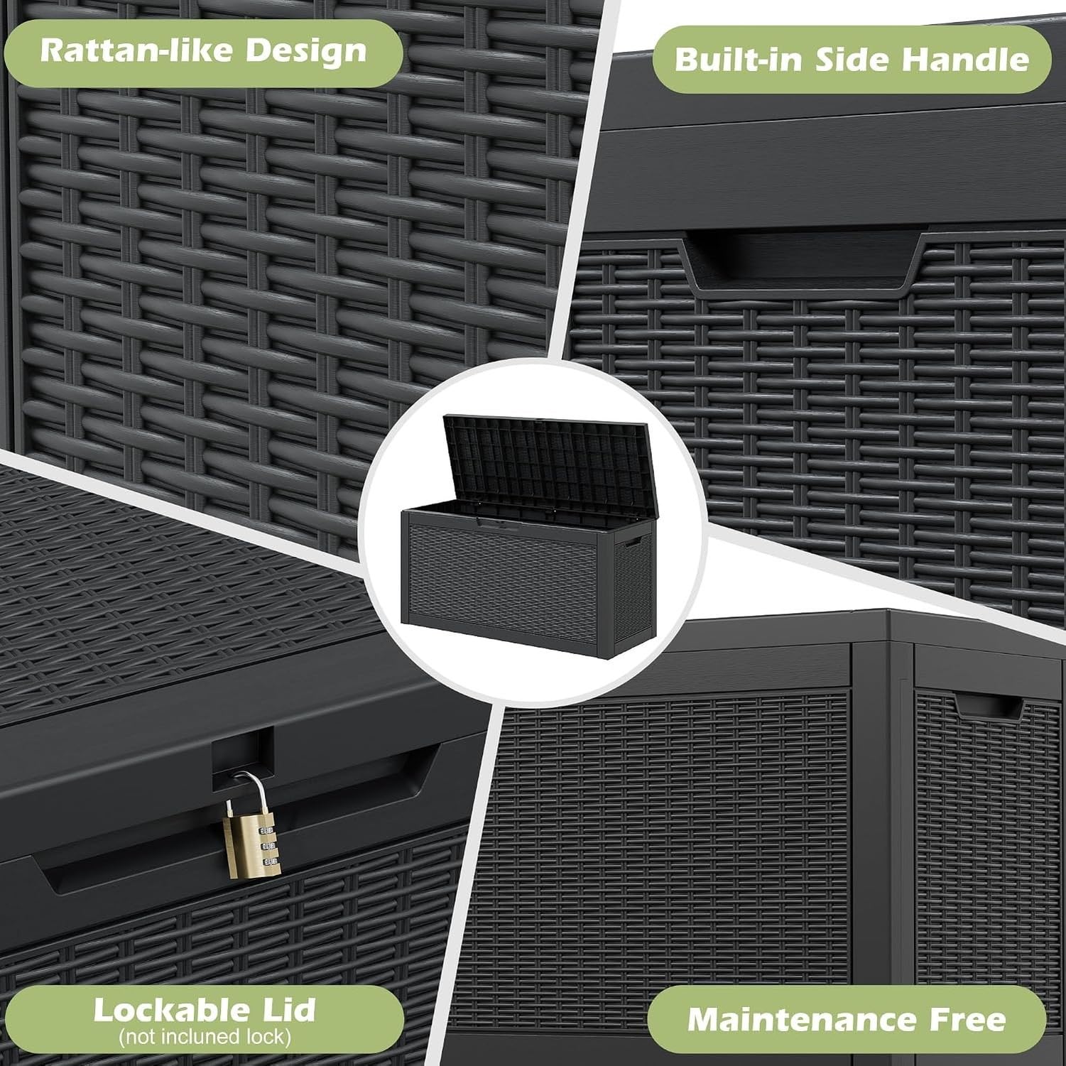 Baulera Exterior Impermeable 130L para Almacenaje Terraza, Ratán Negro
