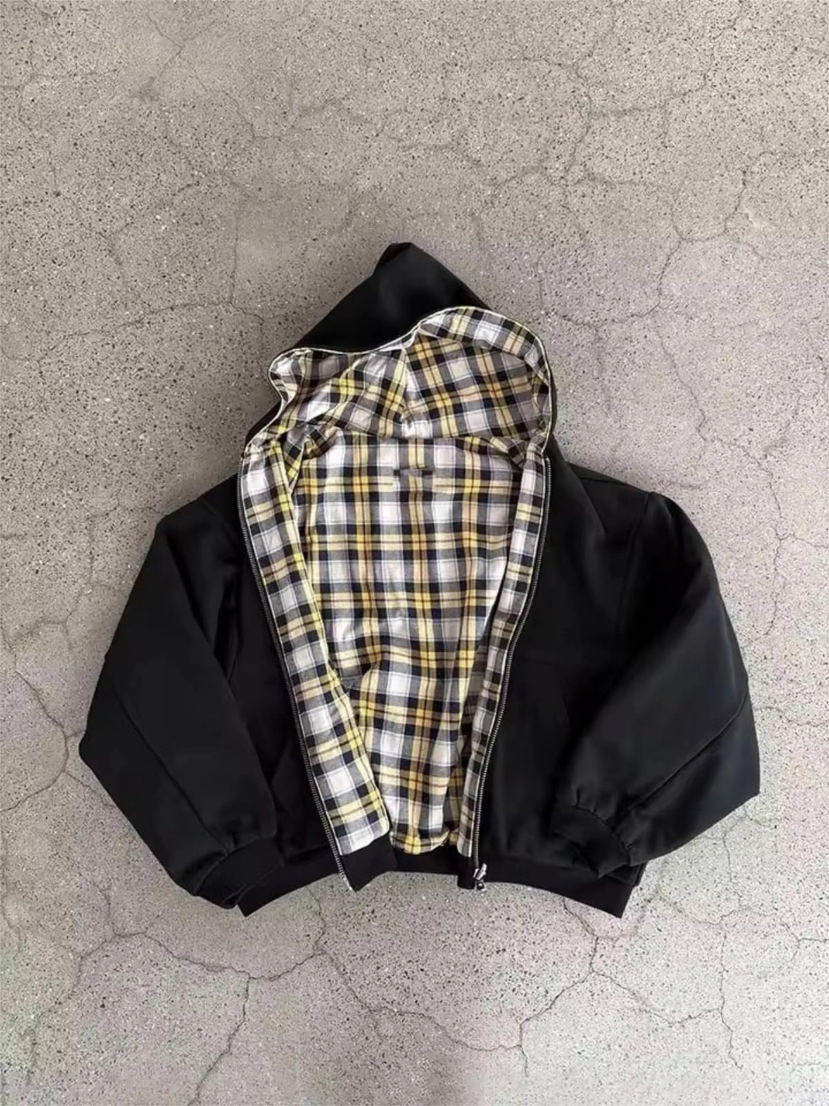 Herren Hoodie mit Reißverschluss Reversible Karierte Jacke Y2K Kapuzenpulli Kapuzenjacke