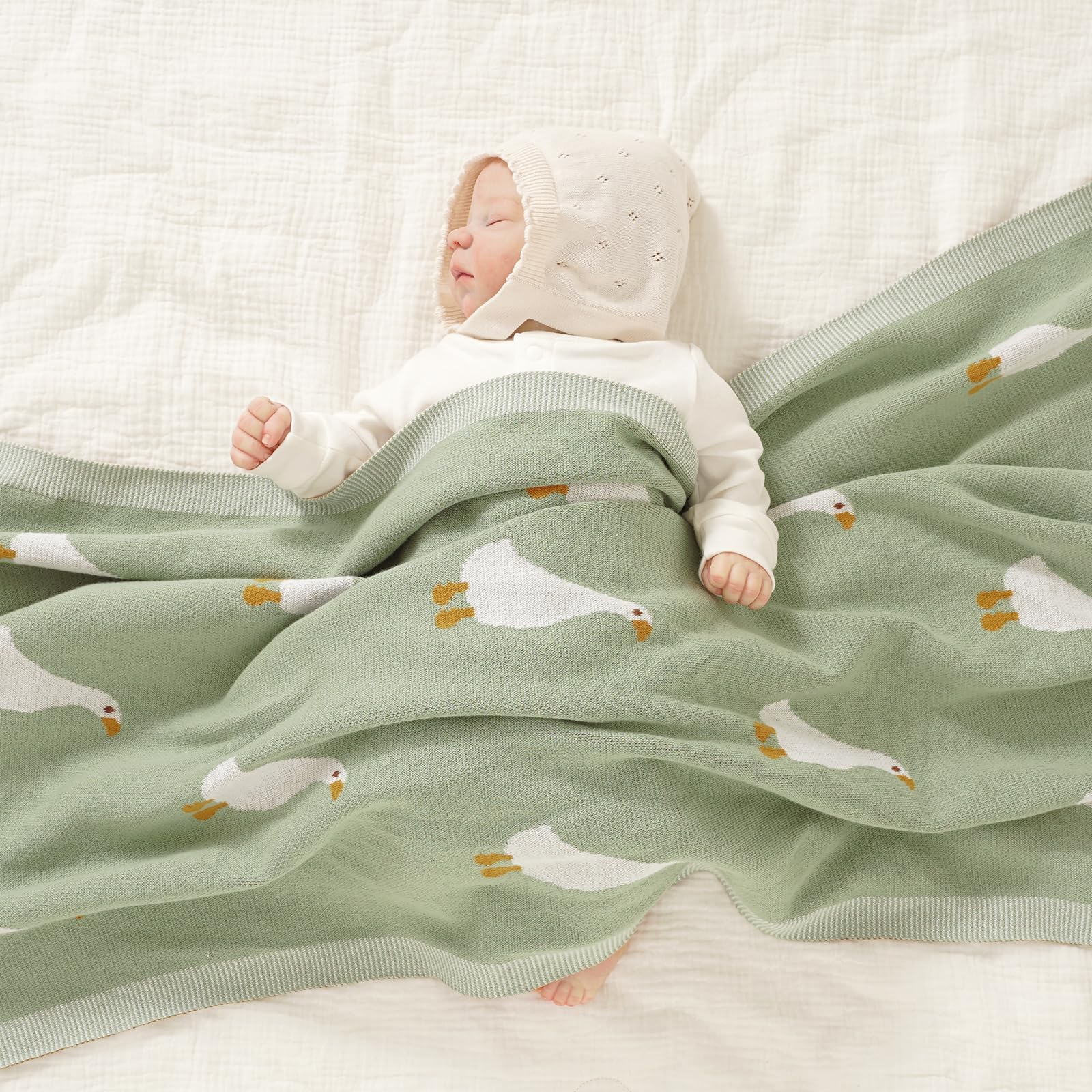 Babydecke aus 100% Baumwolle gestrickte weiche Decke für Neugeborene mit schönen Zebra, 100 x 80 cm (grün-goose)