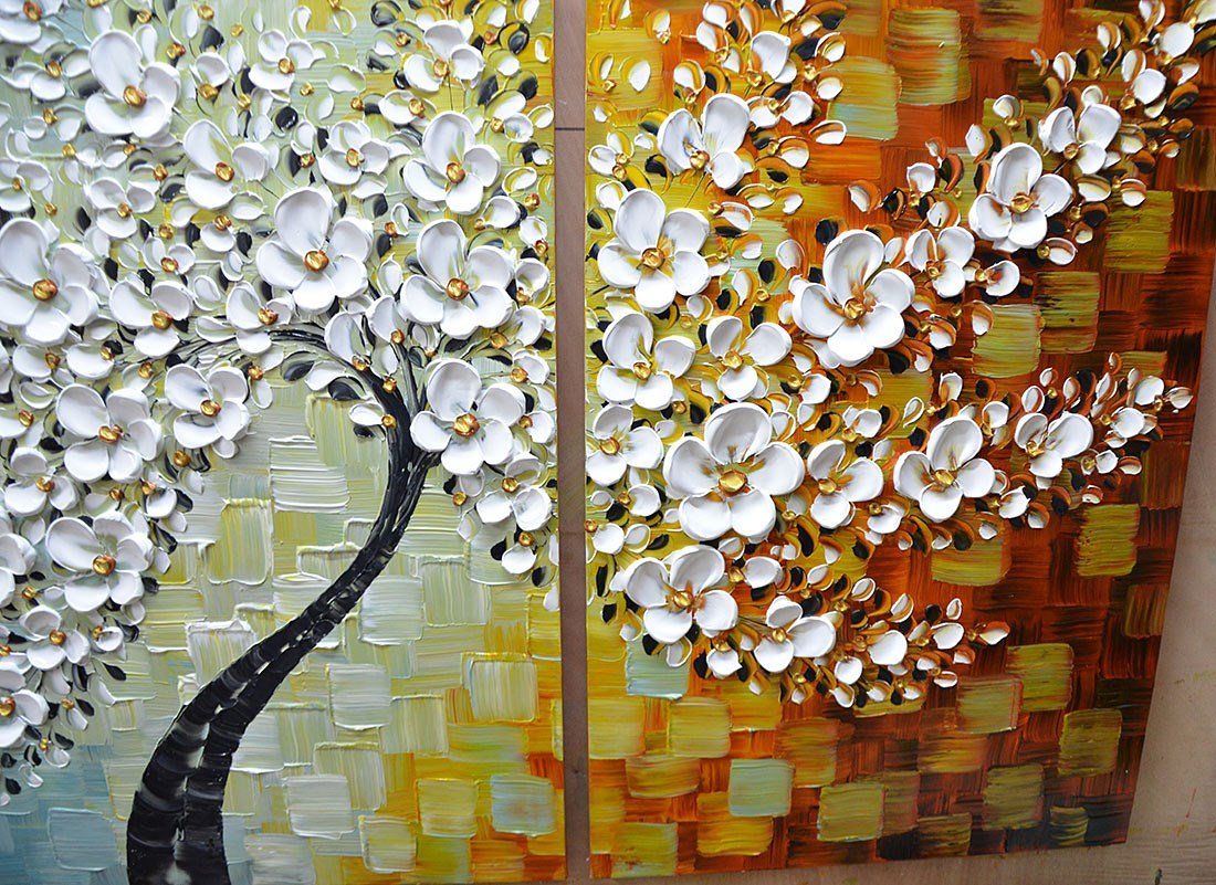 V-inspire Handgemaltes Leinwandbild 61x121 Cm – Moderne Baumkunst, Acryl & Öl, Graue Deko Für Wand