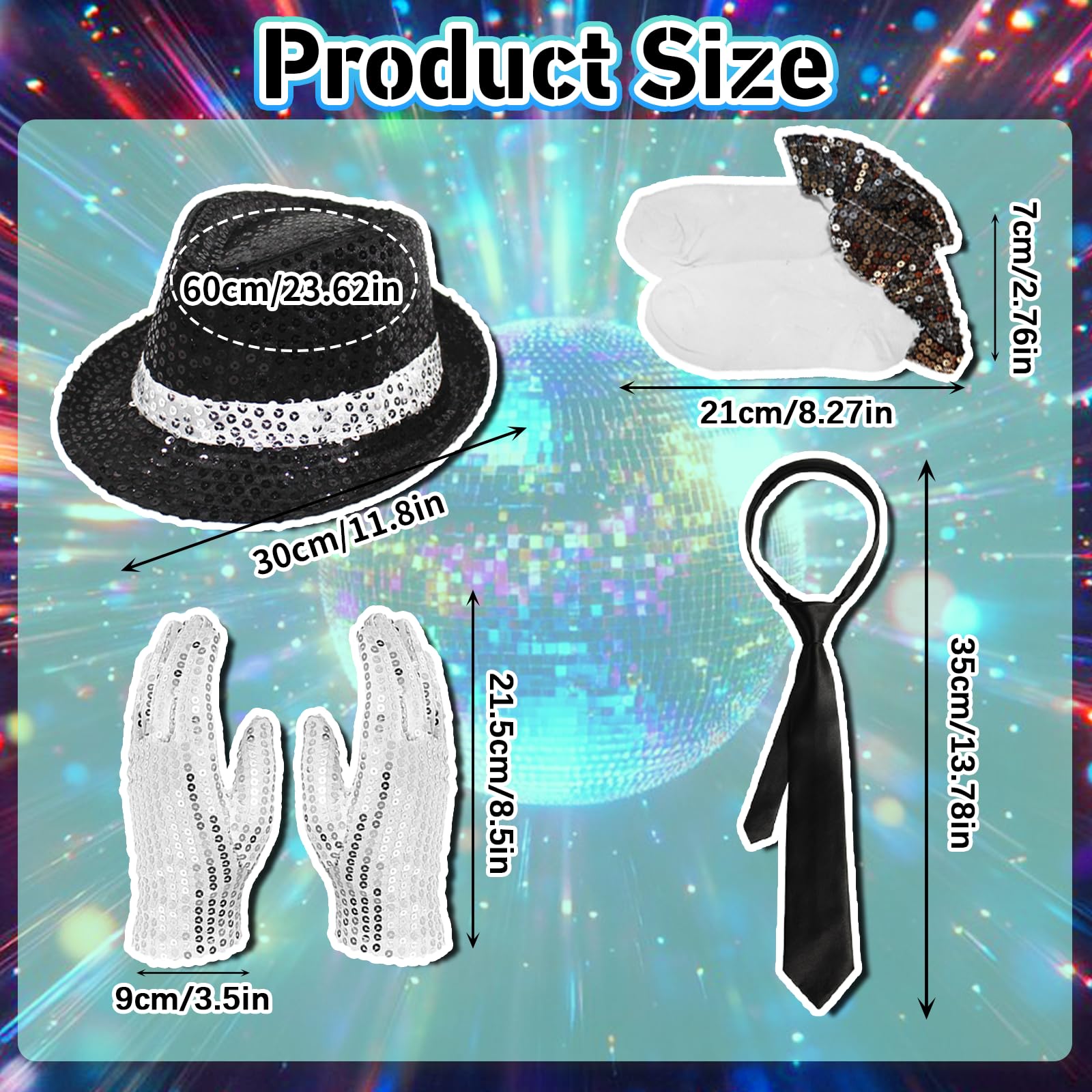 Costume da re del pop anni '80, per adulti, per cosplay, costume con cappello jazz con paillettes, giacca, top, pantaloni, guanti, calzini, cravatta, per Halloween, carnevale, feste a tema anni '80