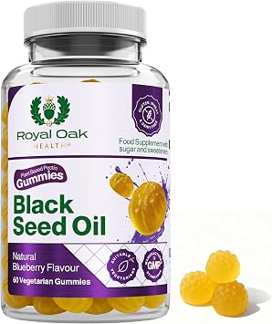 Black Seed Oil Gummies 200mg with Vitamin C | Turmeric & Pomegranate Botanical Complex | Natural Blueberry Flavour | Vegetarian Plant Based Pectin | 60 Gummies | UK Made