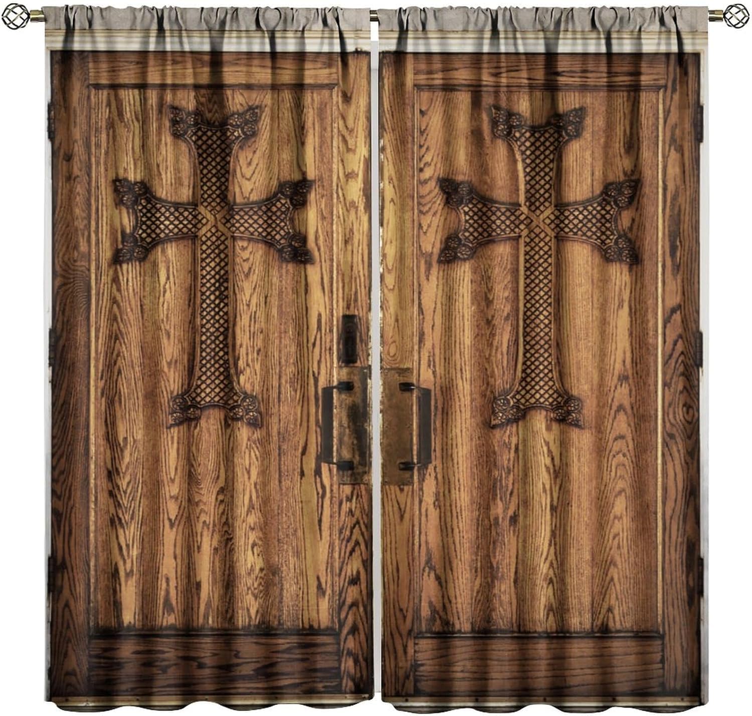 Blackout Curtains Retro Wooden Door 3D Printing Curtains, Boy Girl Child'S Room Bedroom Hotel Opaque Perforated Curtains, Thermal Insulation And Noise Reduction 280(W) X 180(H) Cm 9426352161649