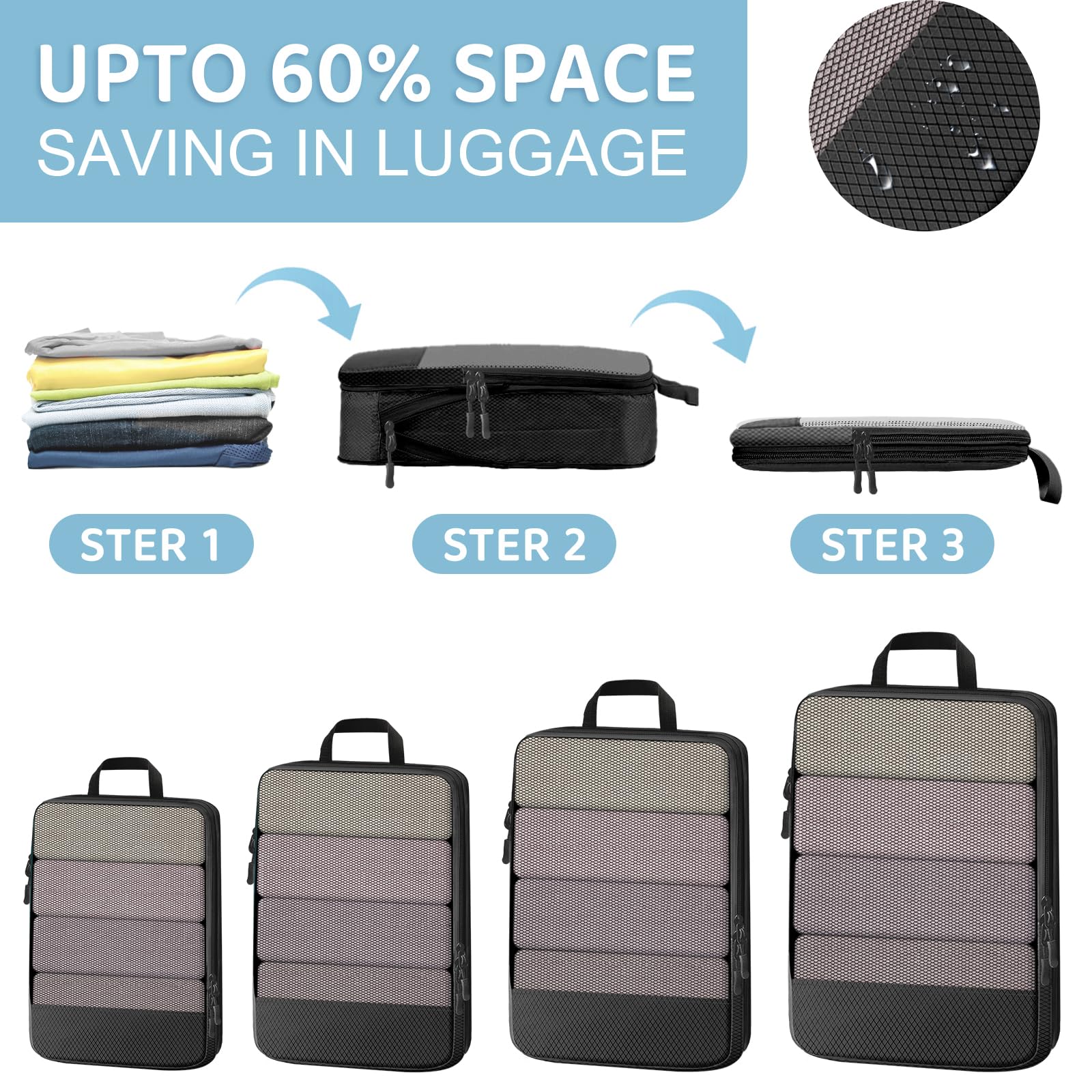 Set 7 Sacs De Rangement Valise Otauoaea - Compression Voyage - Organisation Bagages - Beige