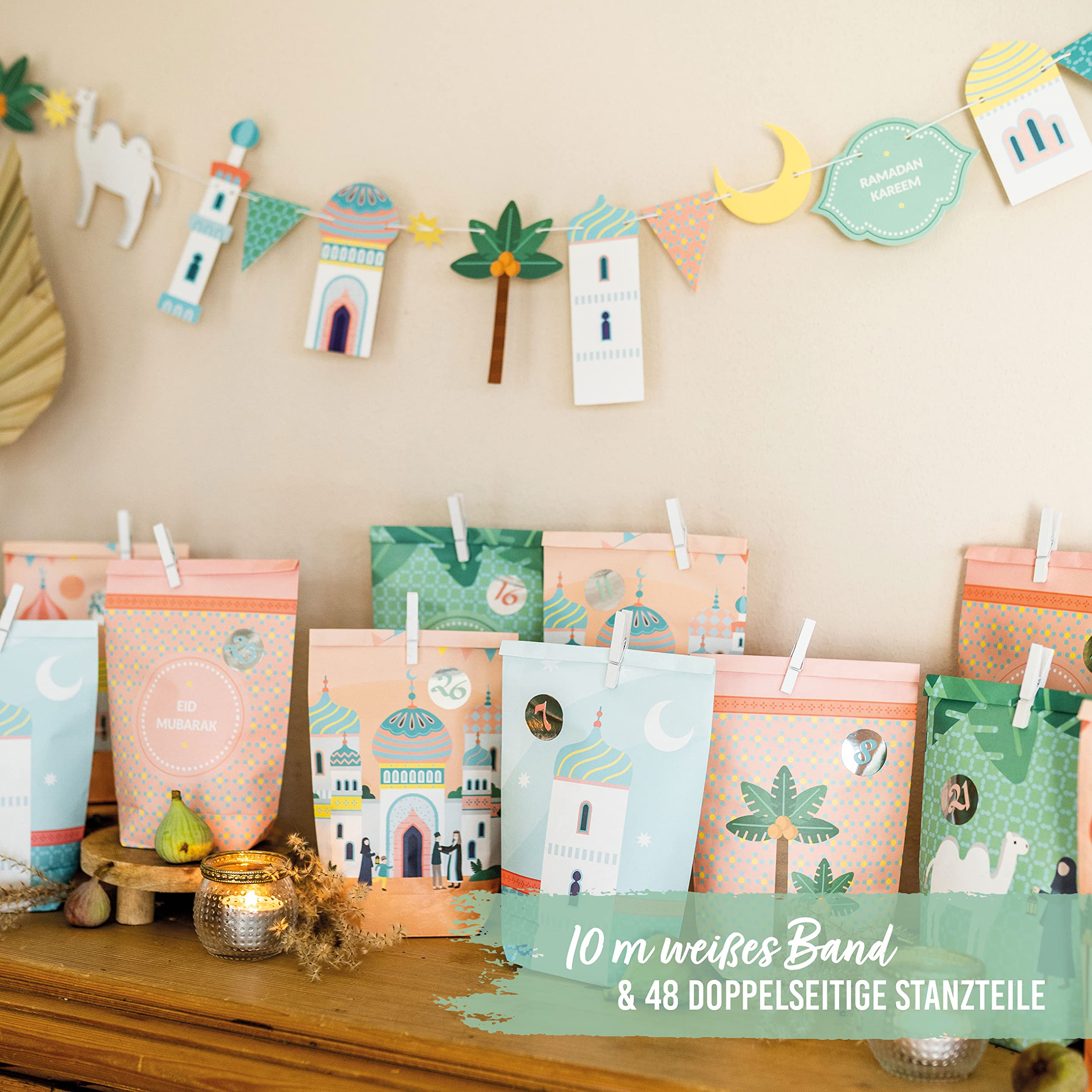 Papierdrachen 10m Ramadan Garland - Pastel - Crafts for Boys Girls & Adults - Set 3 - Image 4